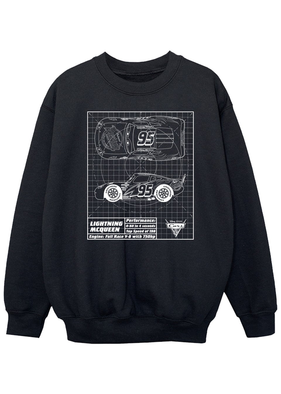 Cars Kids Black Lightning McQueen Blueprint Sweatshirt (3-13 yrs)