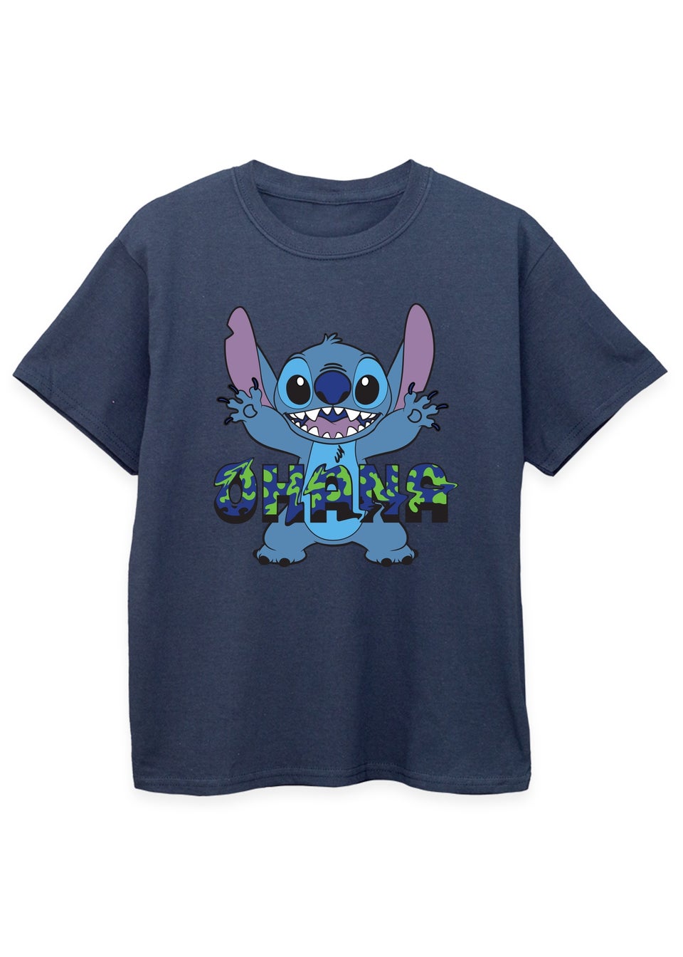 Disney Kids Navy Lilo & Stitch Ohana Blue Glitch Printed T-Shirt (3-13 yrs)