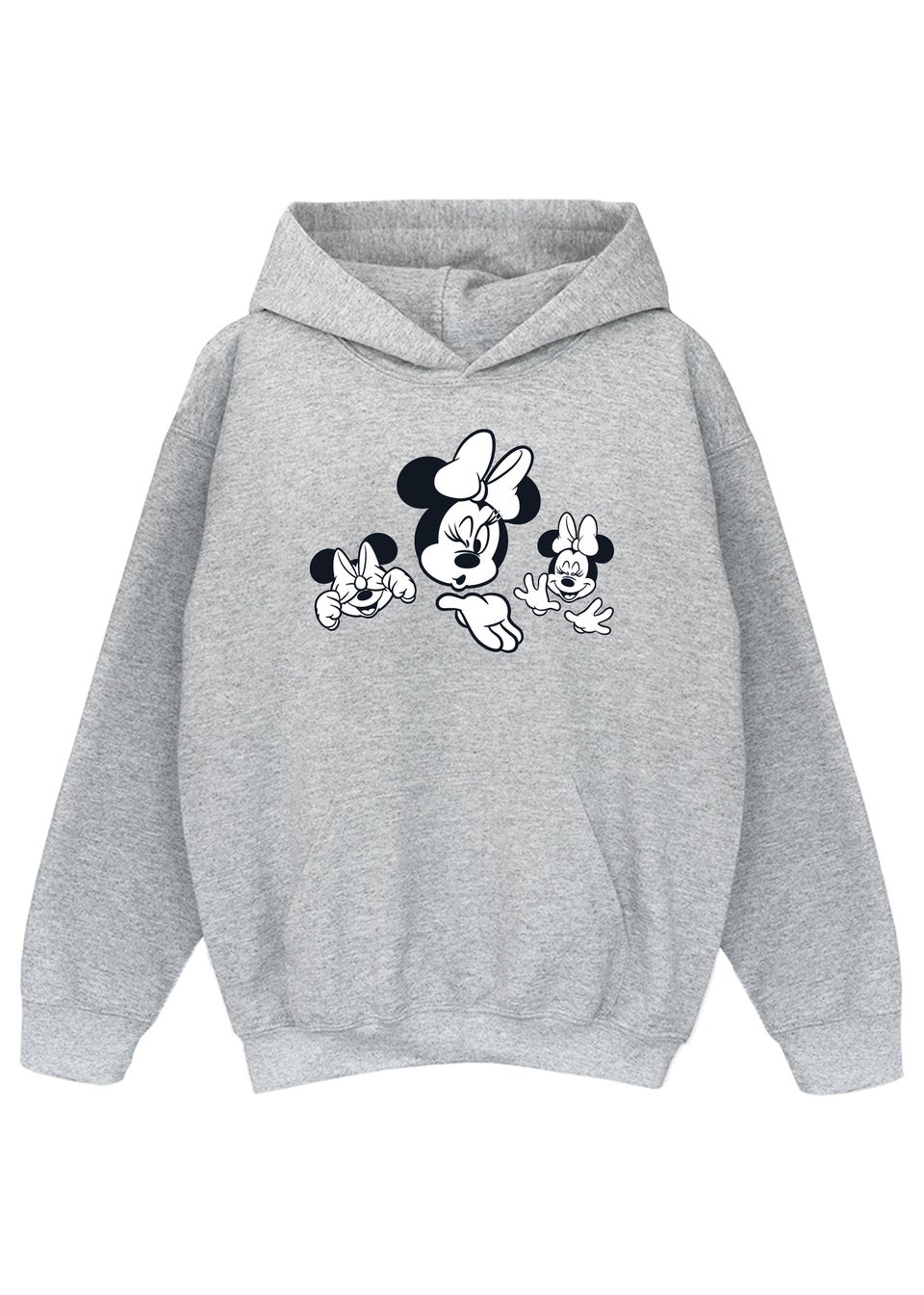 Disney Kids Heather Grey Minnie Mouse 3 Faces Printed Hoodie (3-13 yrs)