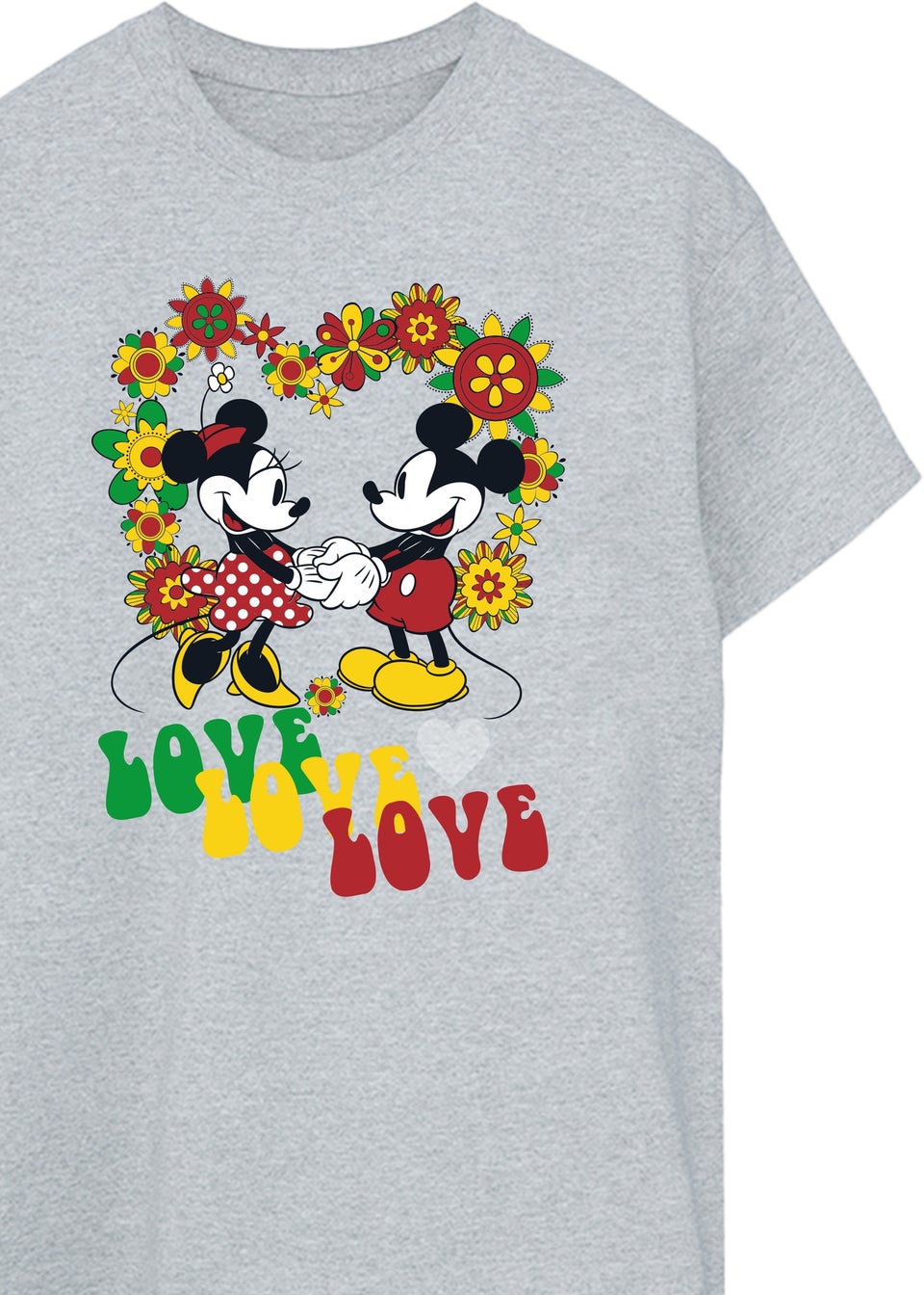 Disney Mickey Mouse Hippie Love Heather Grey Printed Boyfriend Fit T-Shirt