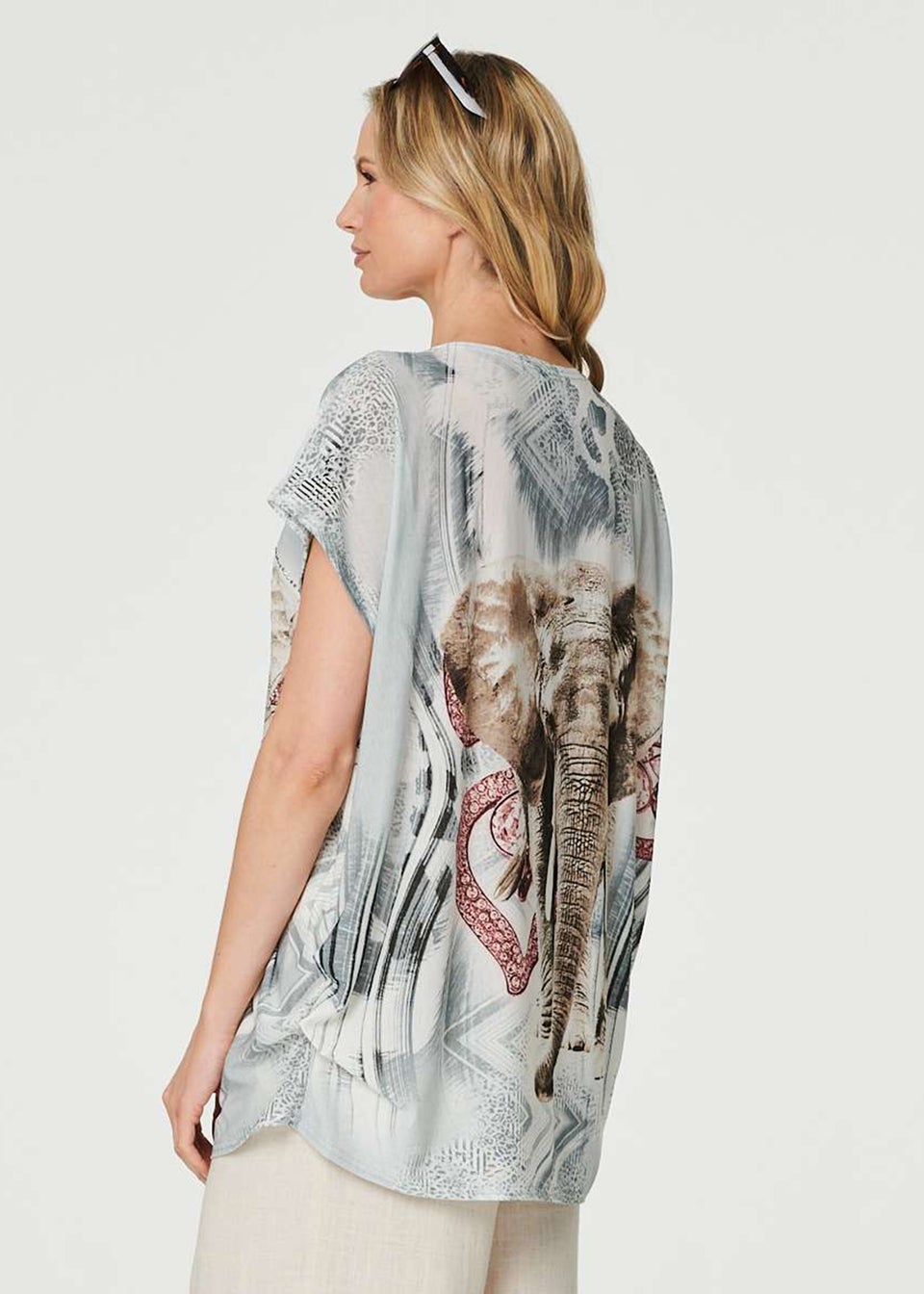 Izabel London Silver Embellished Elephant Graphic Top