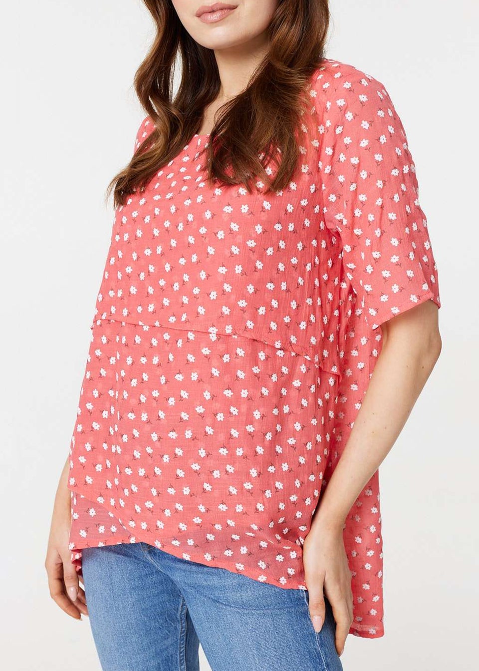Izabel London Coral Printed Asymmetric High Low Top