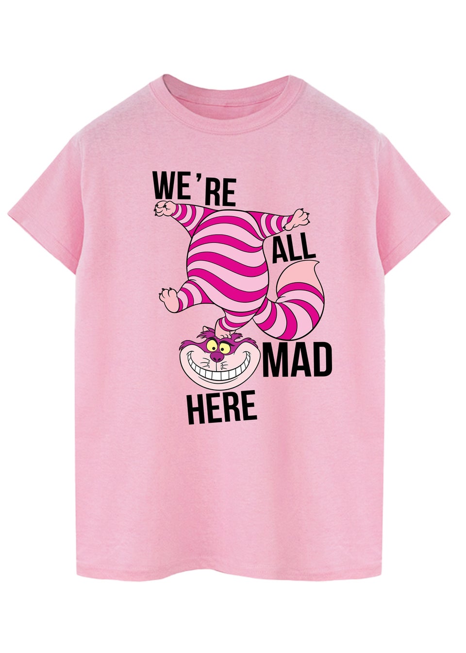 Disney Alice In Wonderland All Mad Here Baby Pink Printed Boyfriend Fit T-Shirt