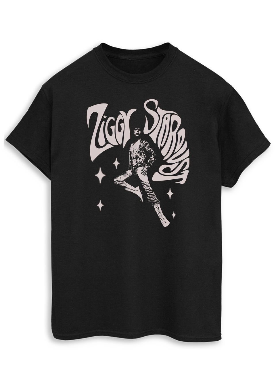 David Bowie Ziggy Pose Women Black Printed Boyfriend Fit Music T-Shirt
