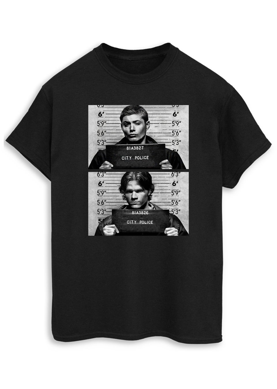 Supernatural Winchester Mugshots Black Printed Boyfriend Fit T-Shirt