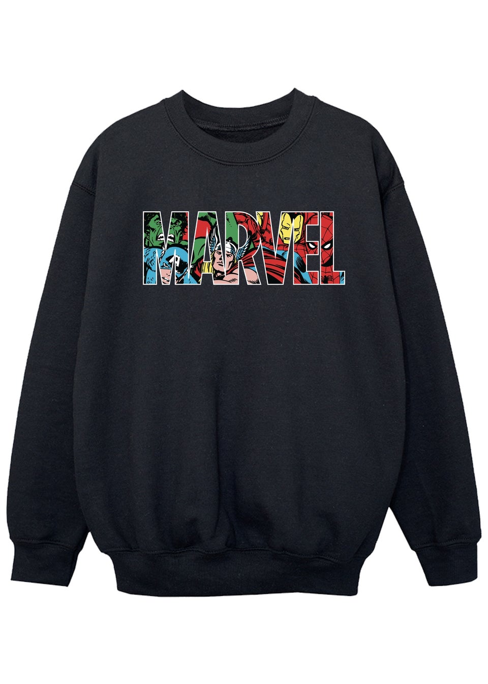 Marvel Kids Black Logo Character Infill Printed Sweatshirt (3-13 yrs)