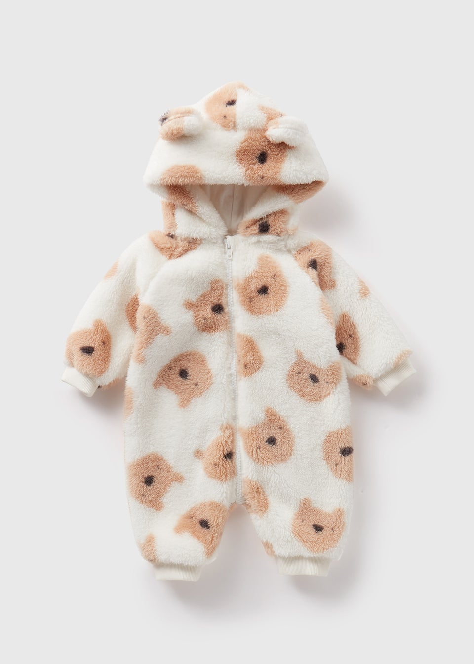 Baby Cream Bear Fluffy Pramsuit Newborn 18mths Matalan