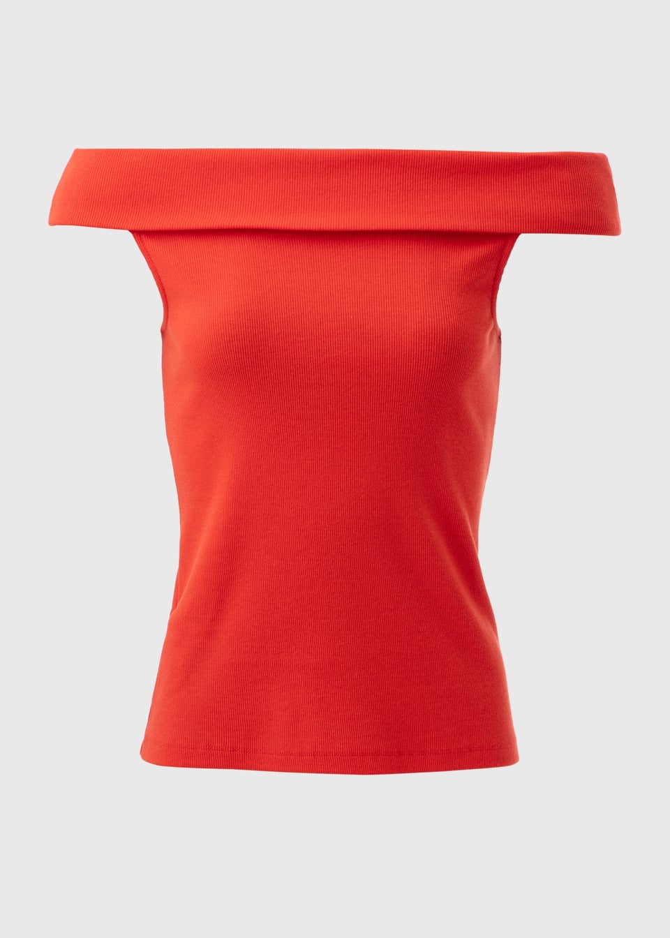 Red Ribbed Bardot Top