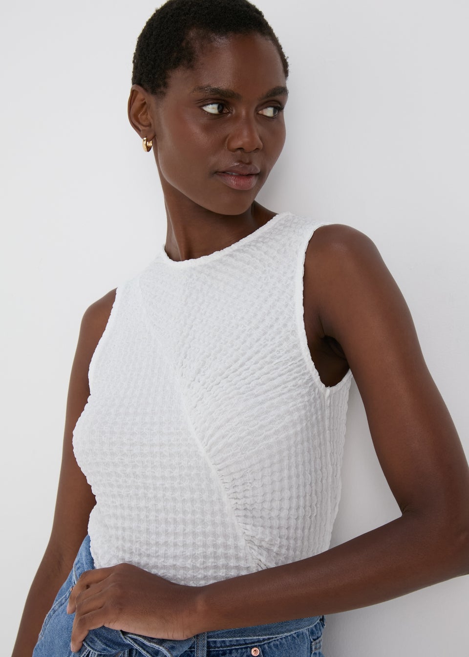 White Textured Vest