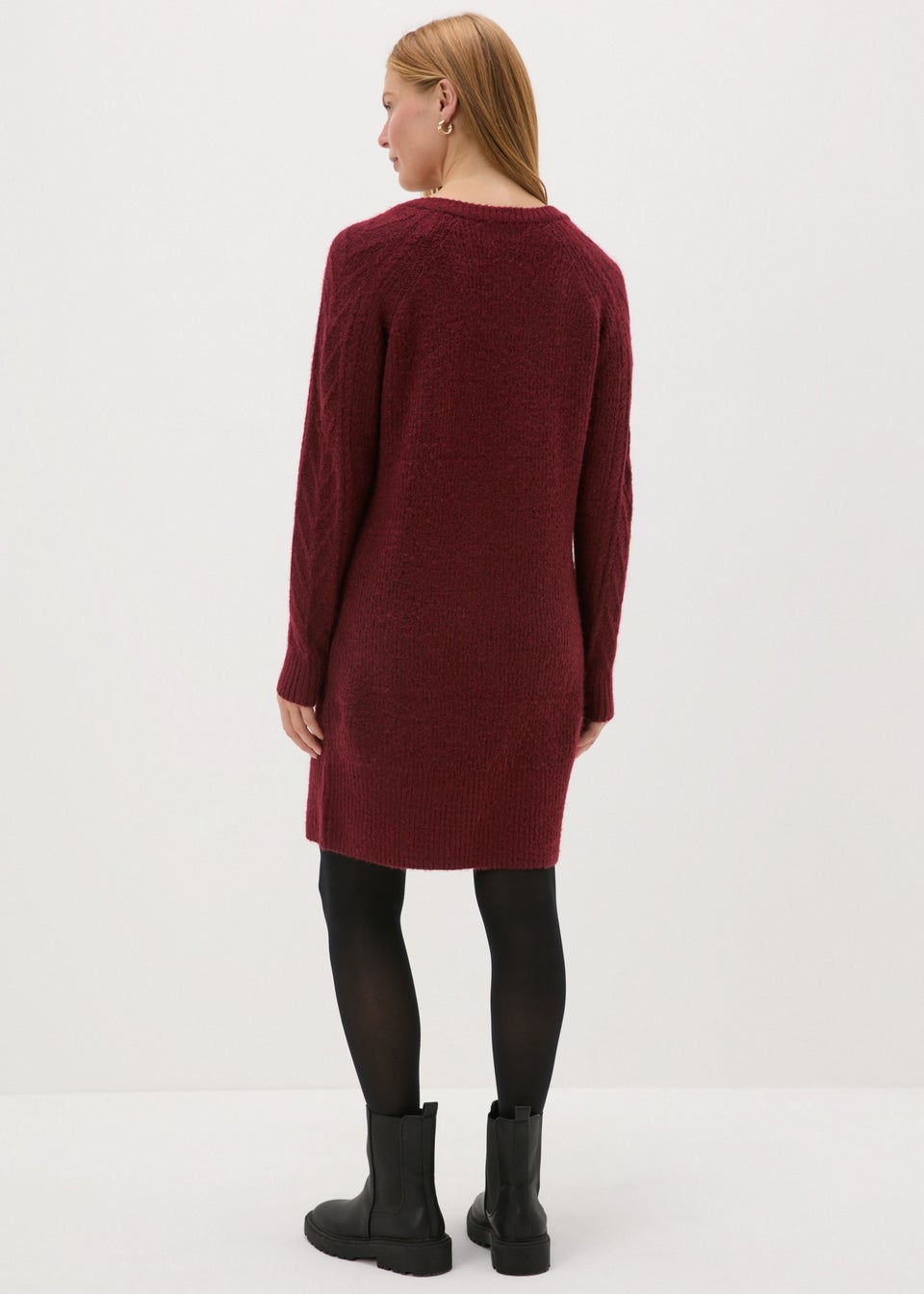 Burgundy Knitted Cable Dress Matalan