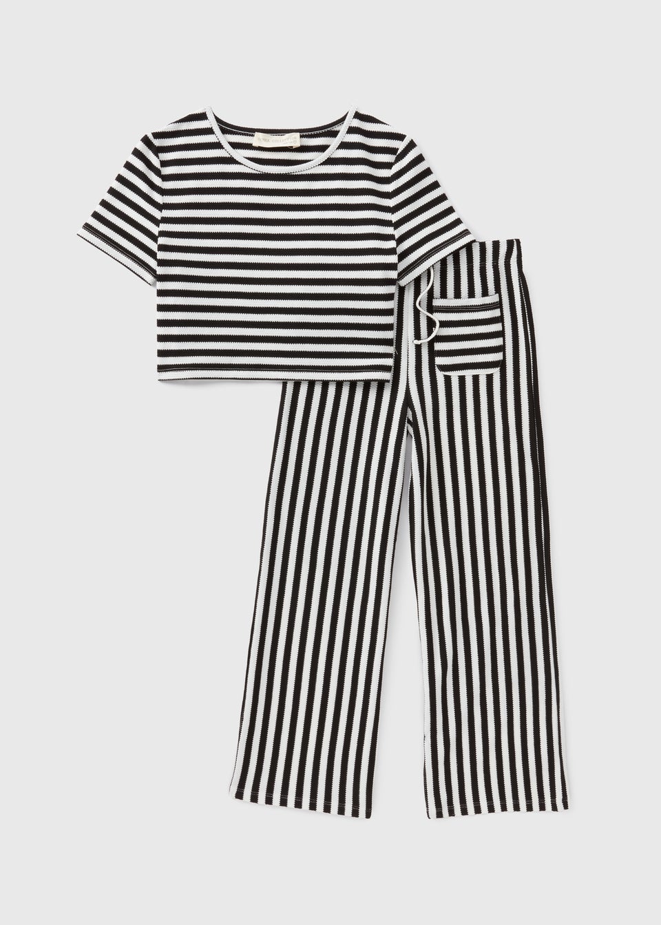 Girls Black Mono Stripe Wed Leg Trousers Top Set 7 13yrs Matalan