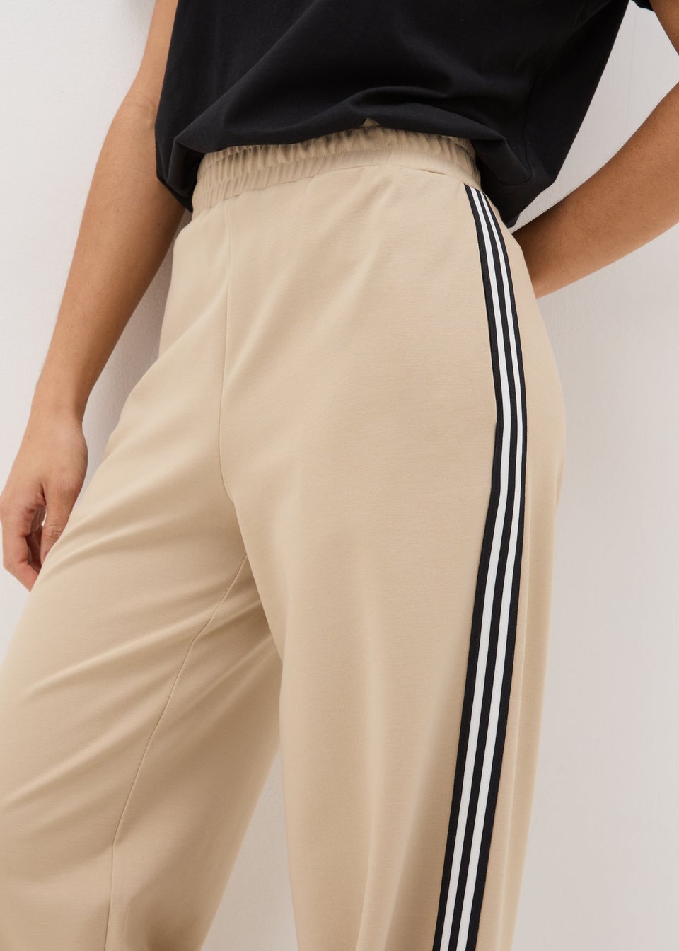 Stone Side Stripe Wide Leg Trousers