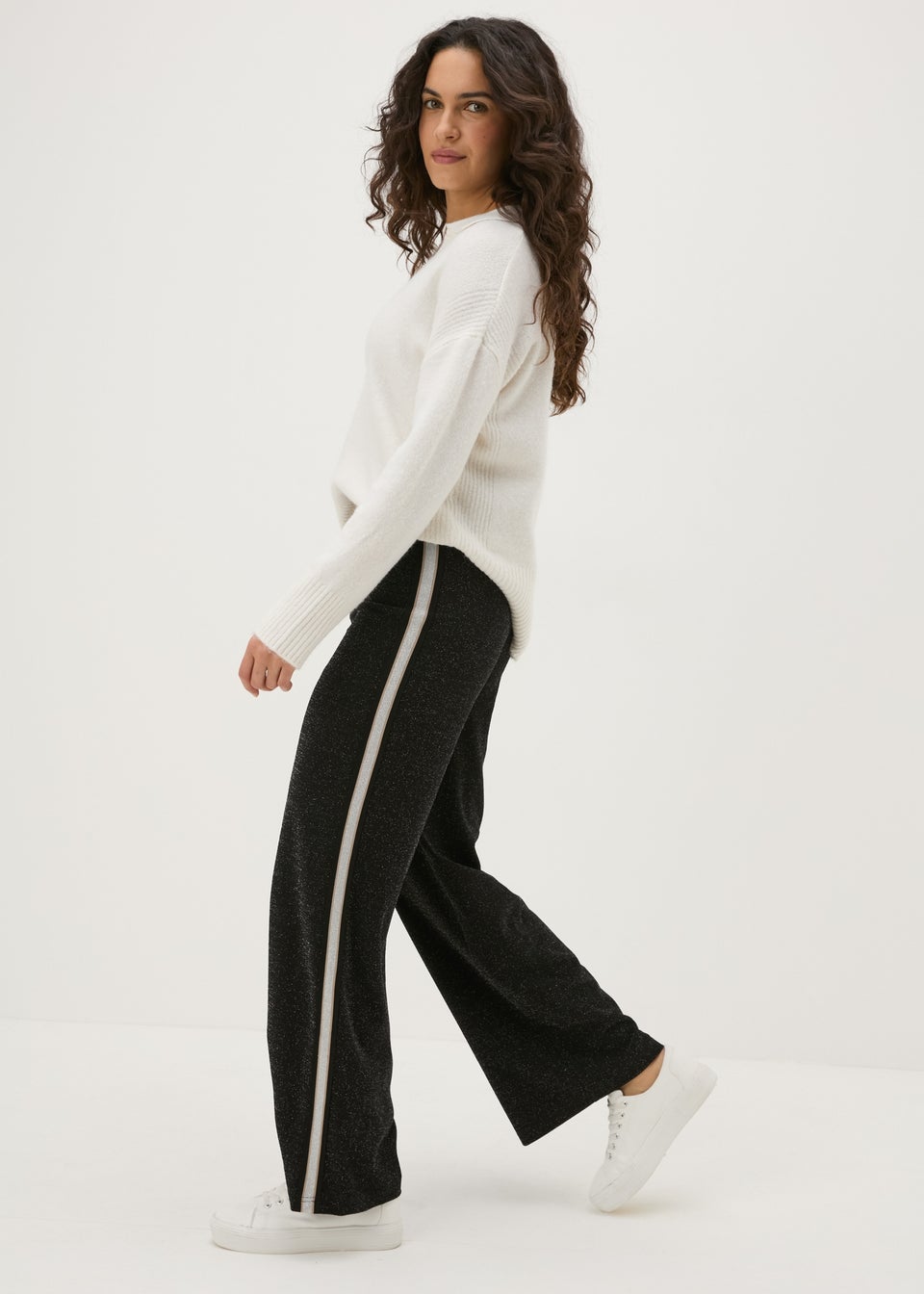 Black trousers with sparkle stripe hot sale