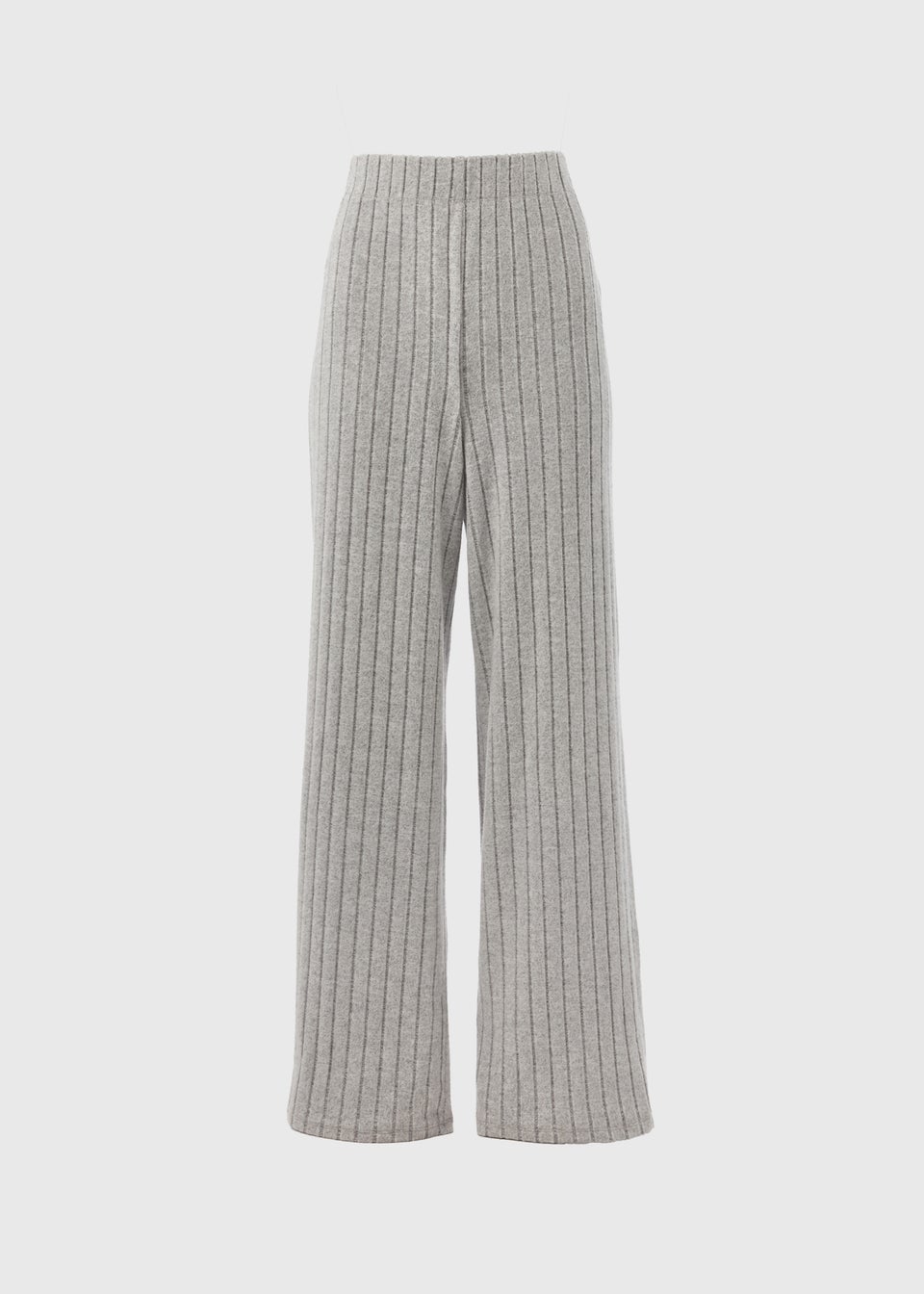 Grey Ribbed Wide Leg Trousers