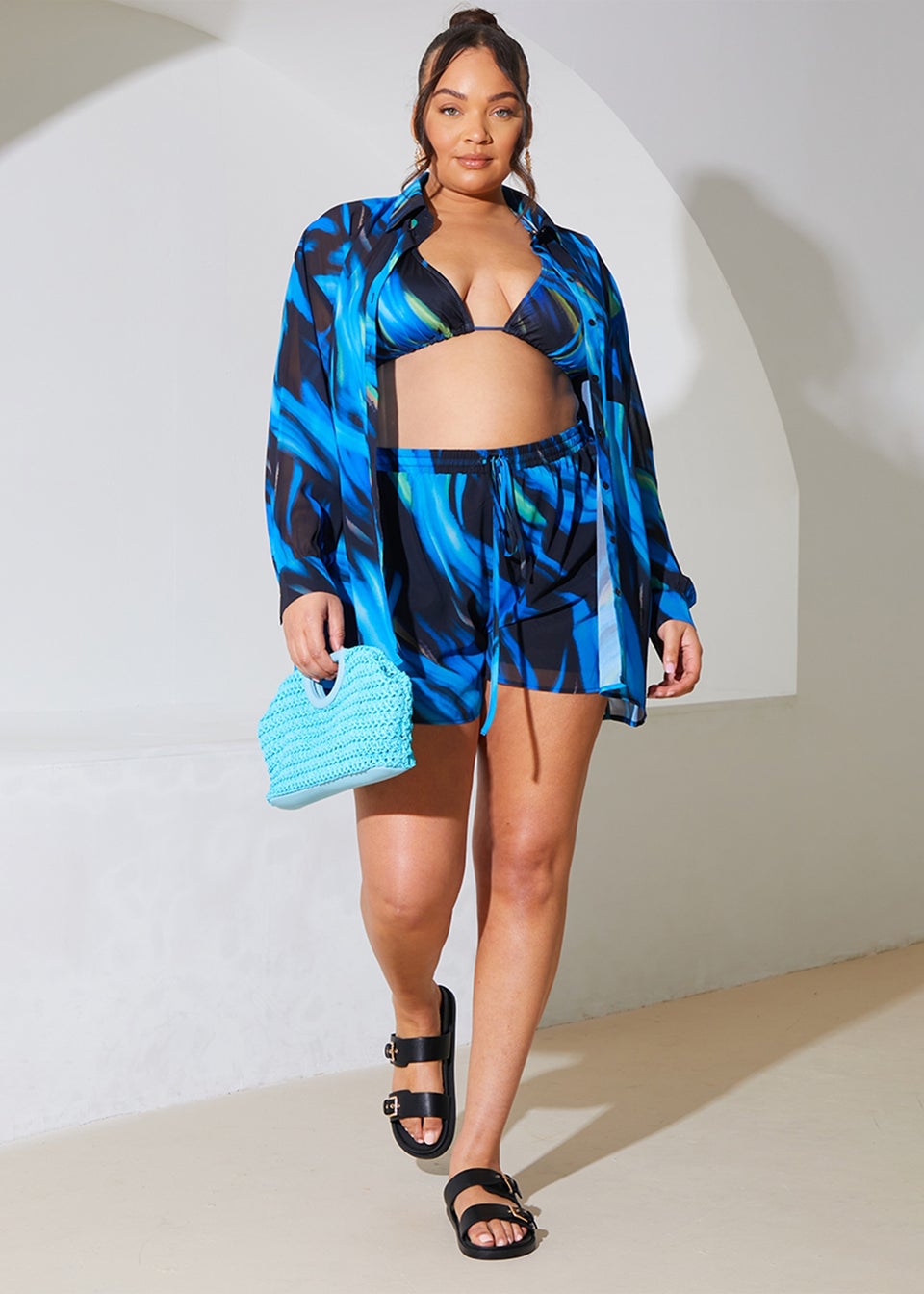 In The Style Perrie Sian Blue Abstract Print Co Ord Shirt