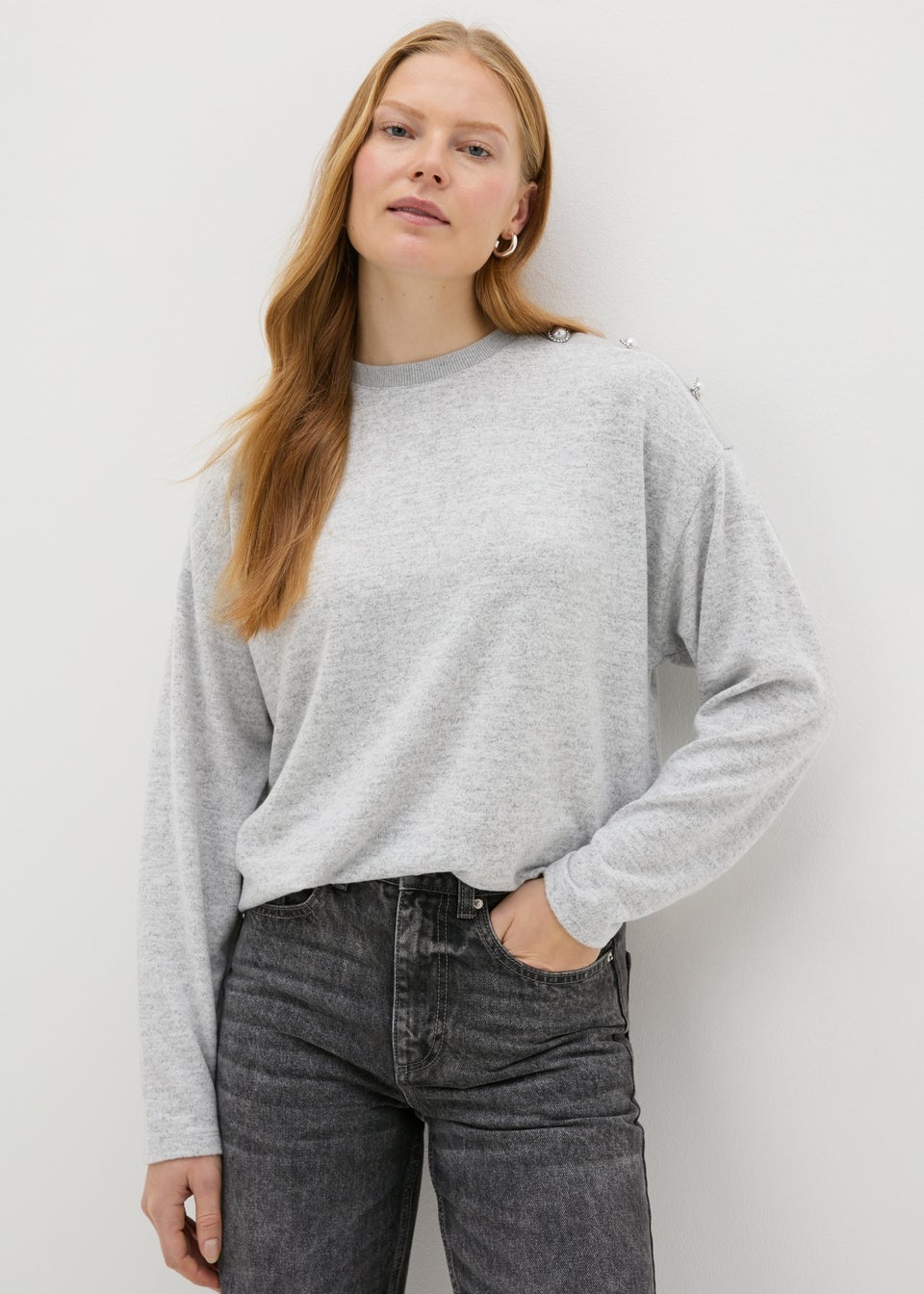 Grey Shoulder Embellished Sweatshirt