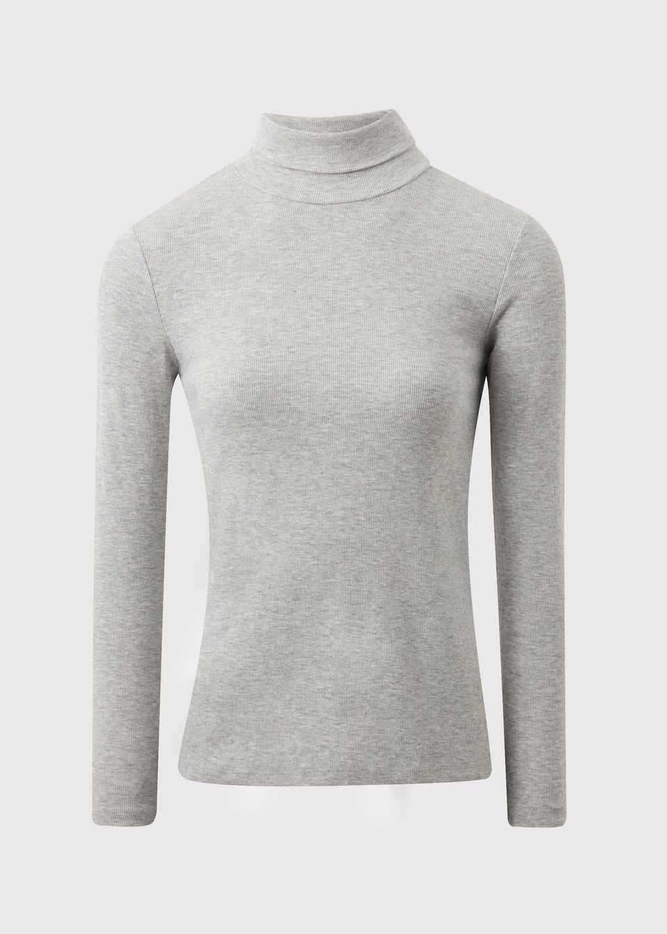 Grey Ribbed Roll Neck Top