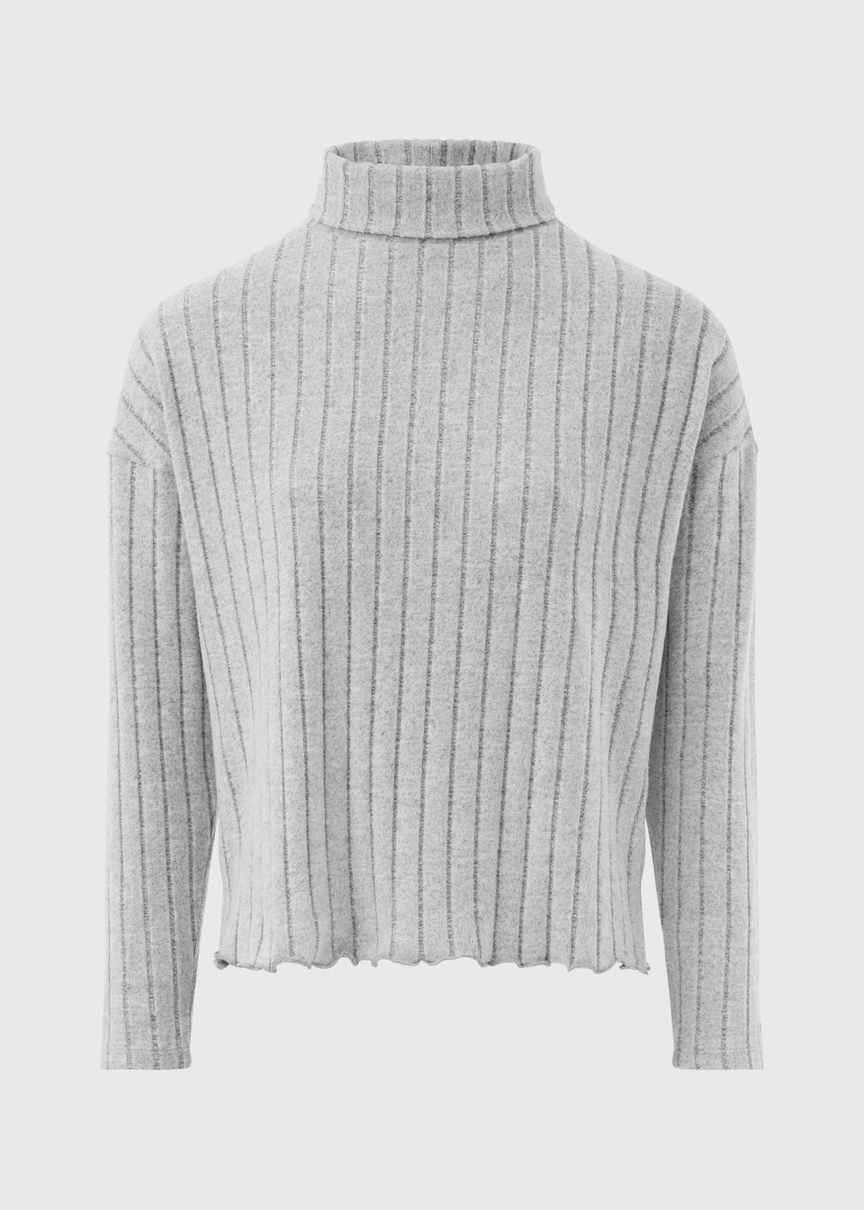 Grey Ribbed Soft Touch High Neck Top