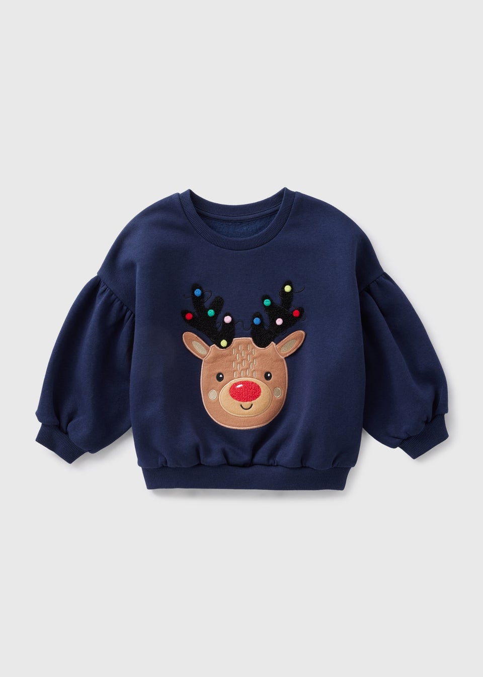 Girls Navy Reindeer Sweatshirt 1 7yrs