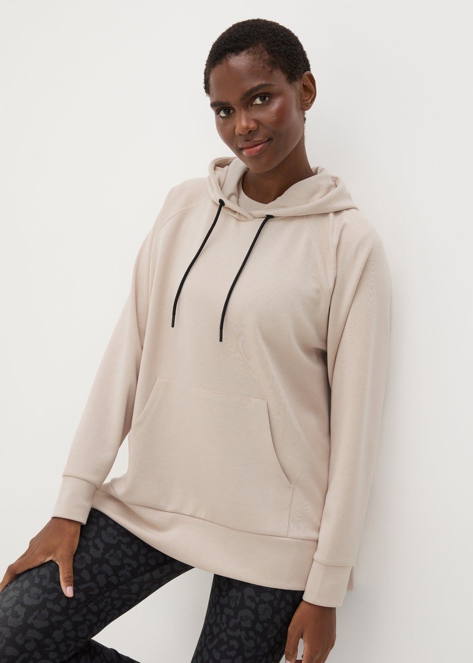Souluxe Cream Contrast Longline Hoodie Matalan
