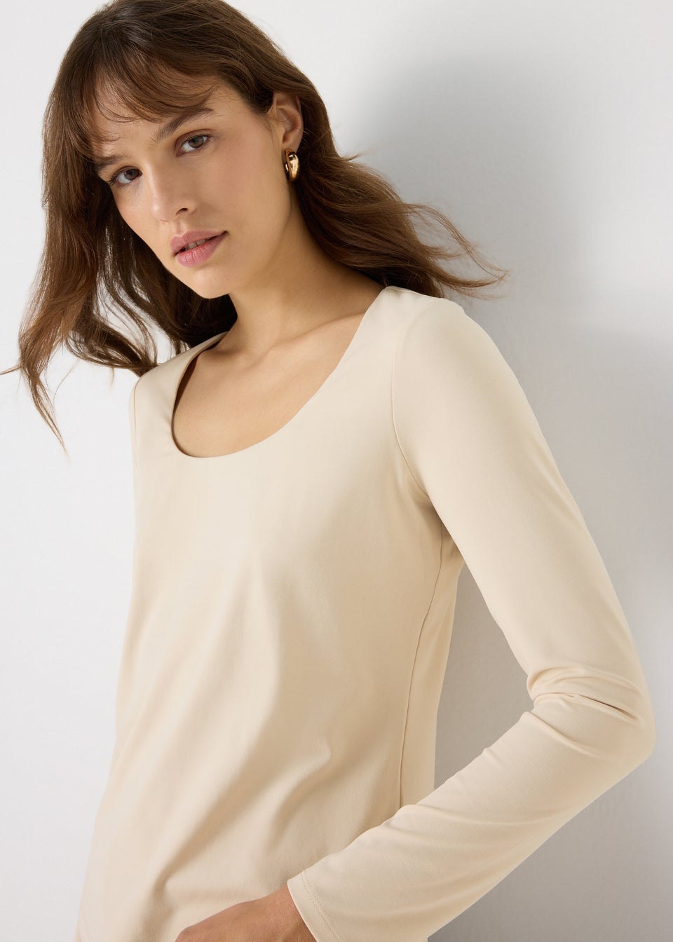 Et Vous Beige Double Layer Long Sleeve Top