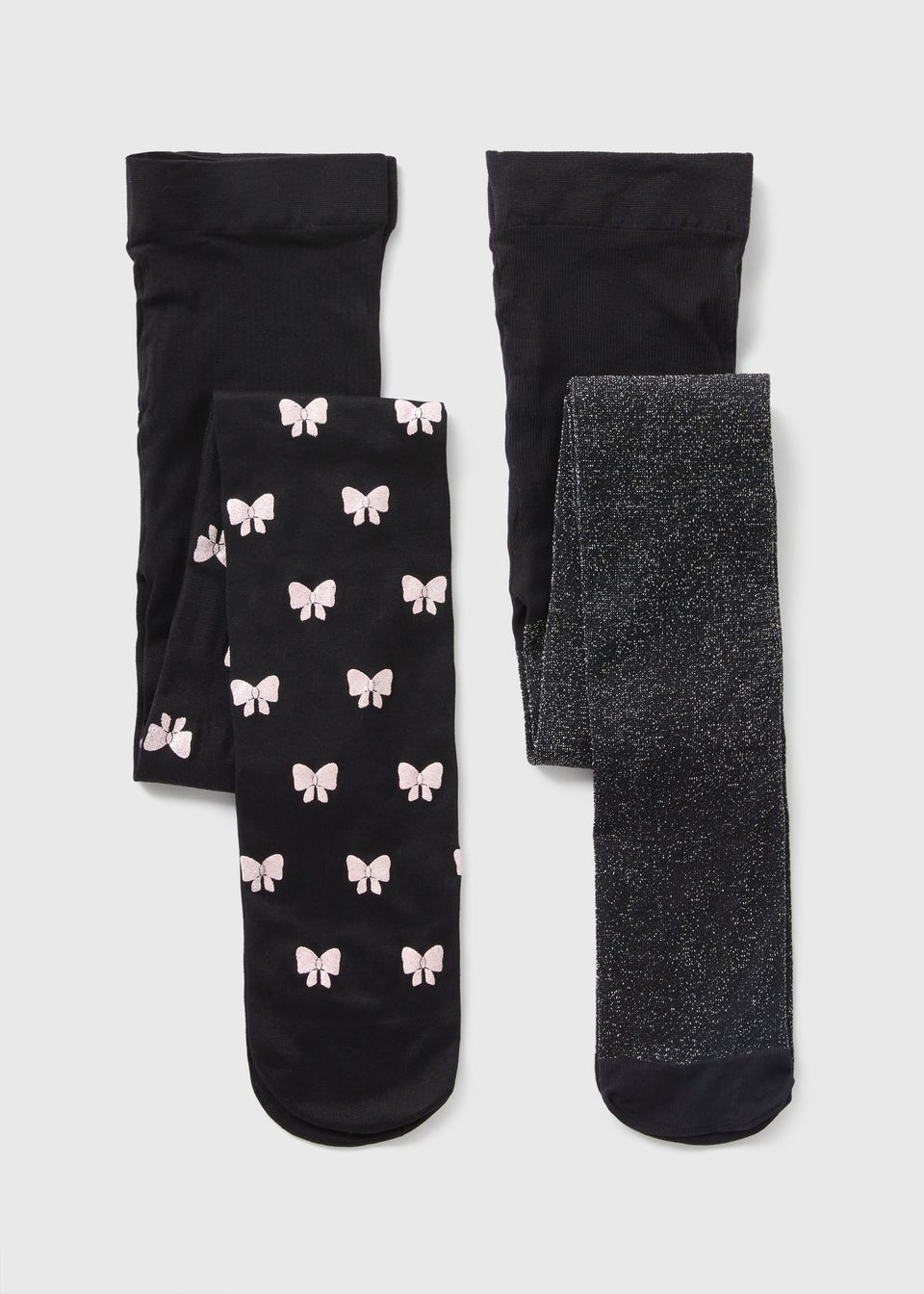 2 Pack Girls Black Bow Tights 2 11yrs Matalan