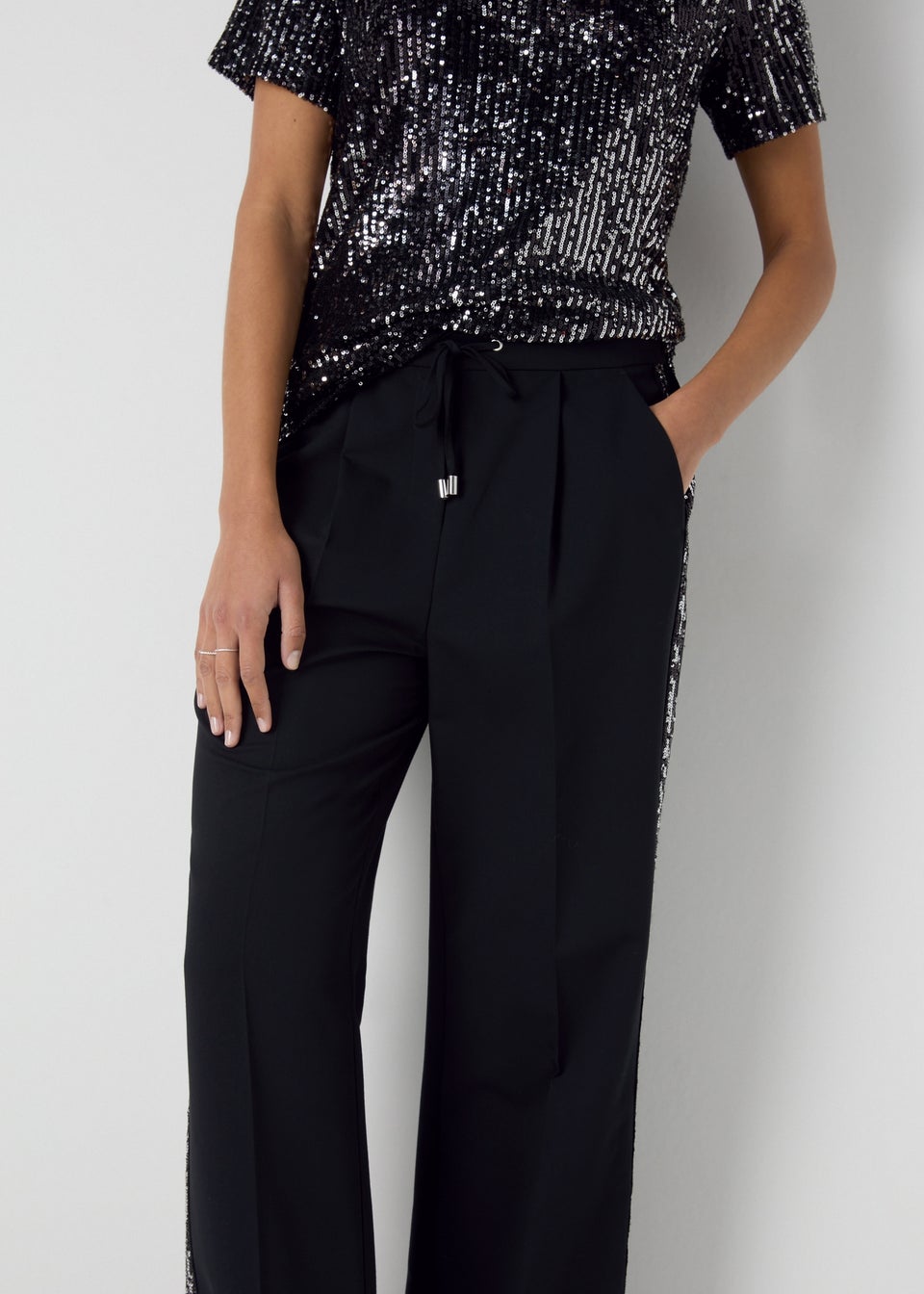 Et Vous Black Sequin Side Stripe Trousers Matalan