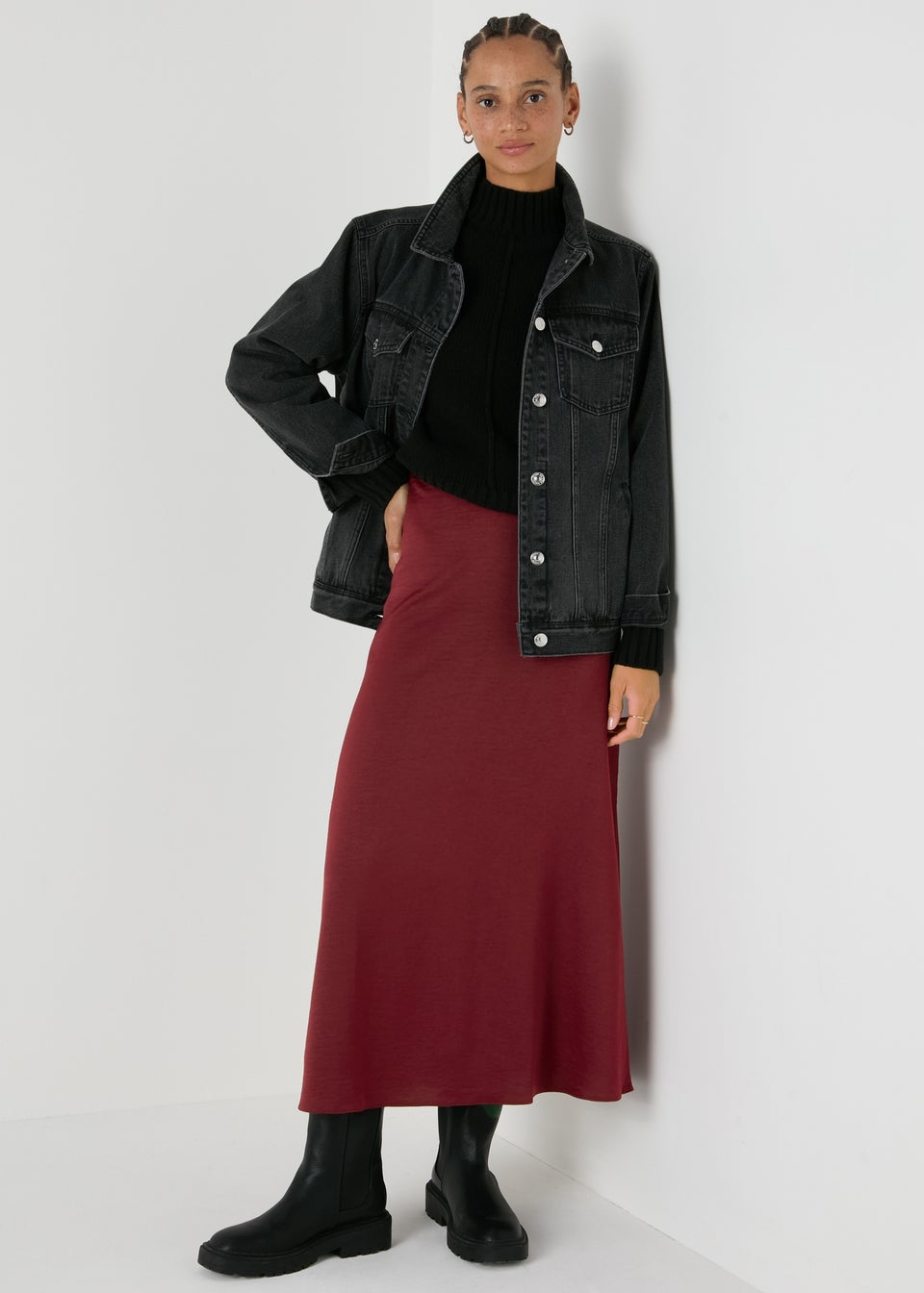 Burgundy Satin Midaxi Skirt Matalan
