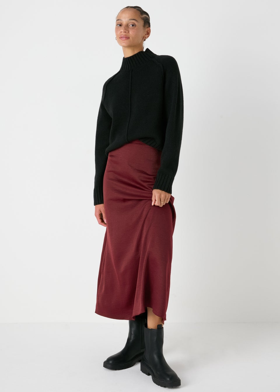 Maroon satin skirt top