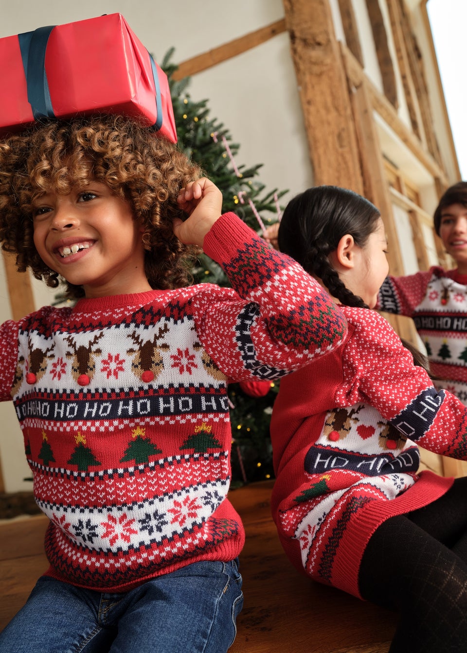 Christmas Kids Red Fairisle Knitted Jumper 3 13yrs Matalan