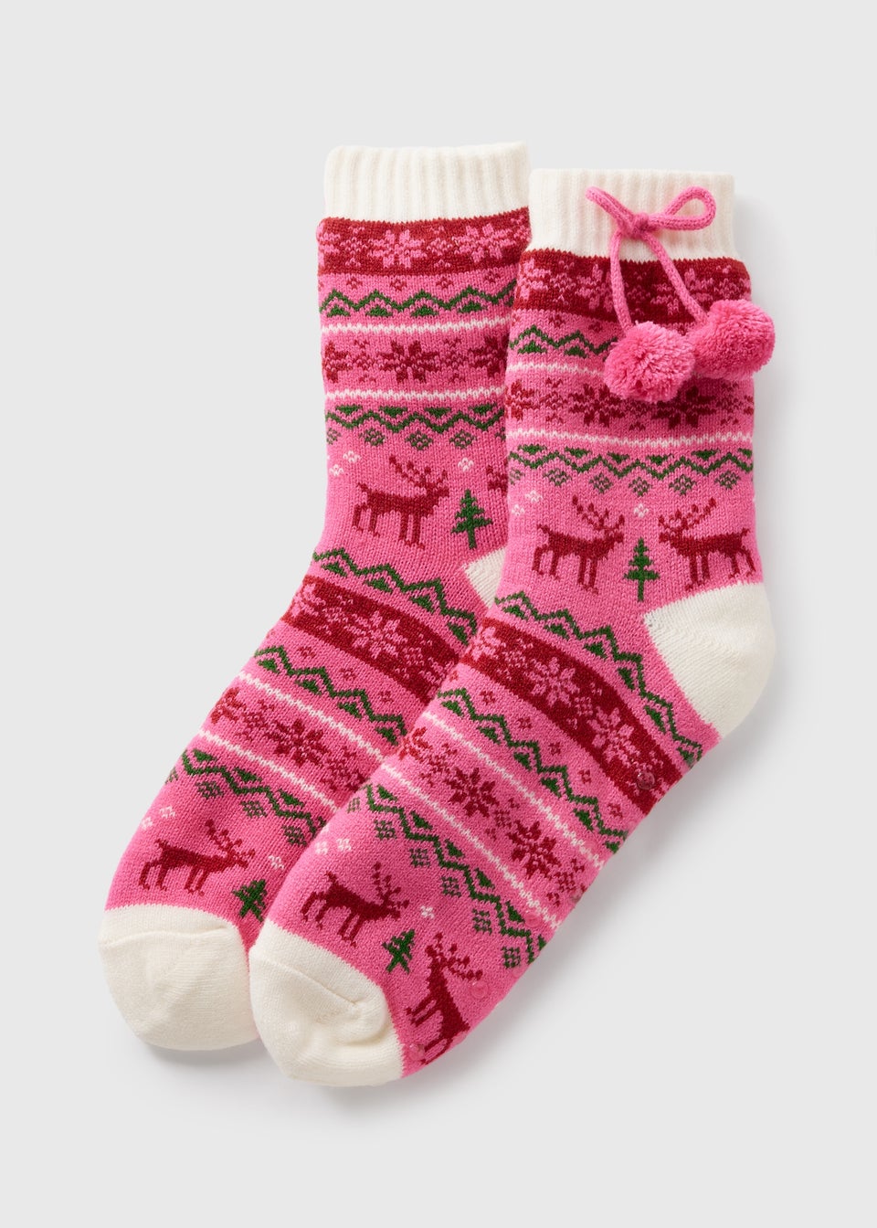 1 Pack Pink Fairisle Slipper Socks