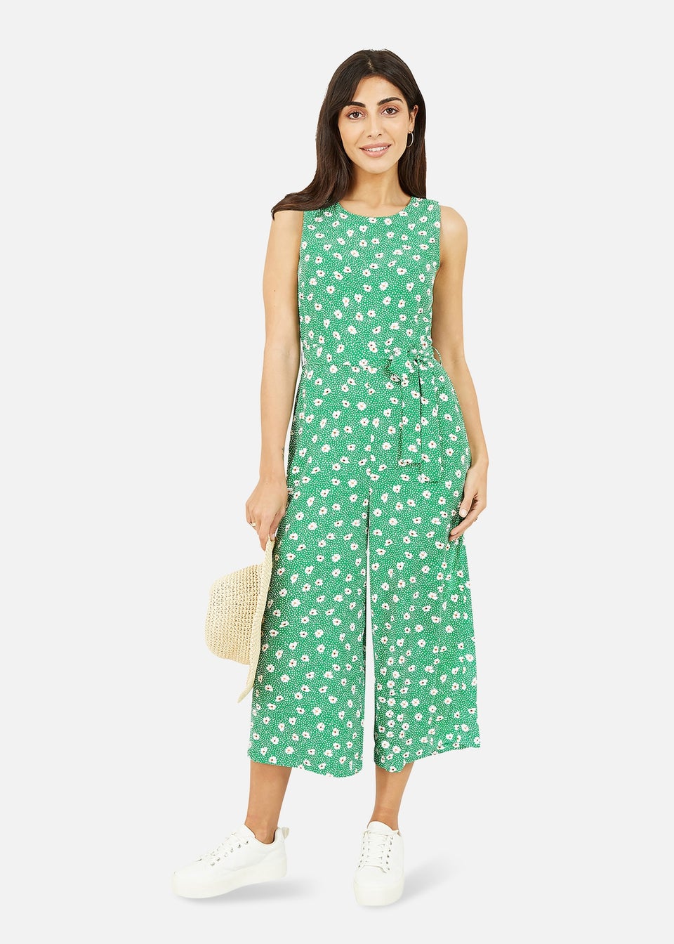 Mela Green Floral And Dash Print Culotte Jumpsuit Matalan