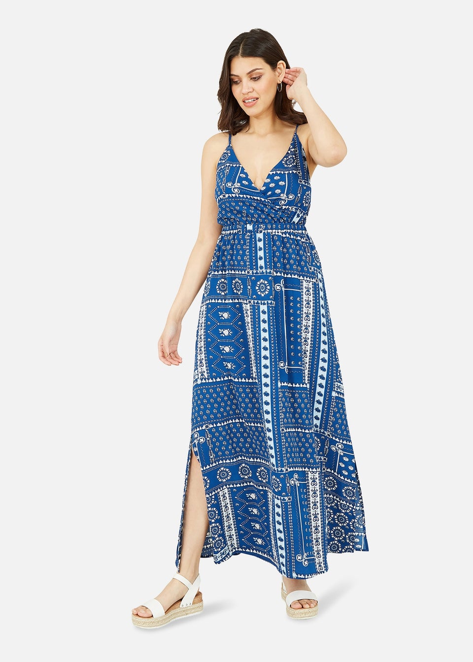 Mela Navy Scarf Printed Maxi Dress With Tie Back