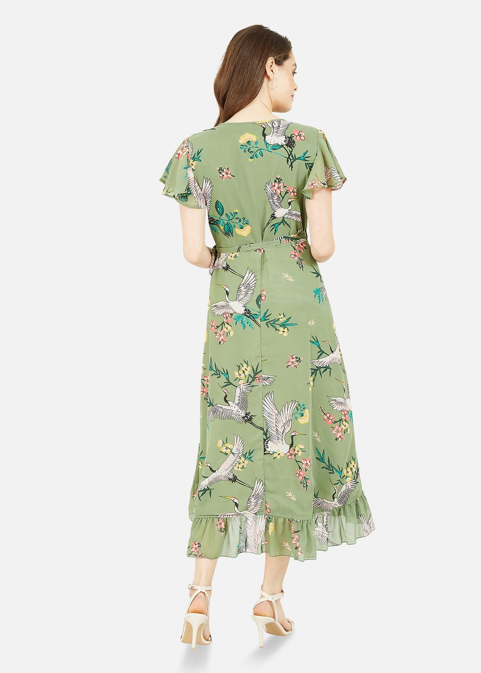 Yumi Green Frill Crane Wrap Midi Dress
