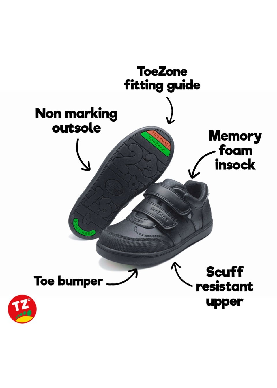 ToeZone Girls Black Drew Super Cool Hearts and Sparkles Shoe (Younger 8- Older 2)