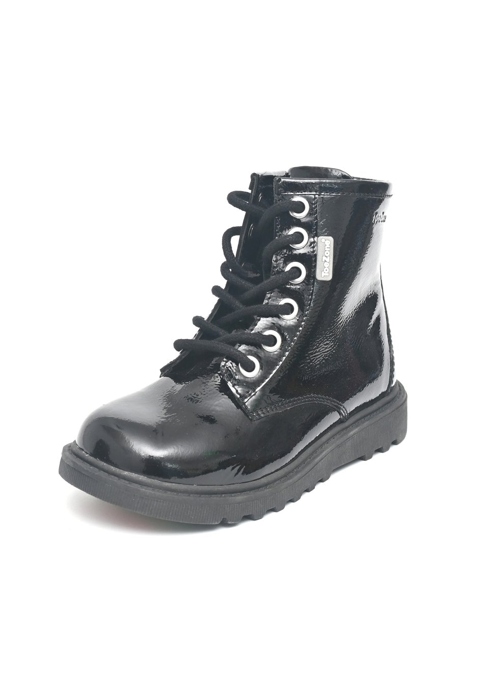 ToeZone Girls Black Alice Patent Leather Lace and Zip Boot (Younger 8-Older 2)