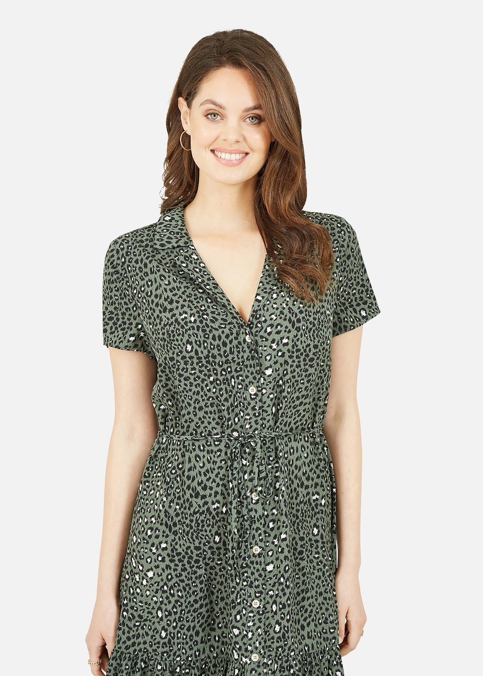 Yumi Green Animal Print Midi Shirt Dress