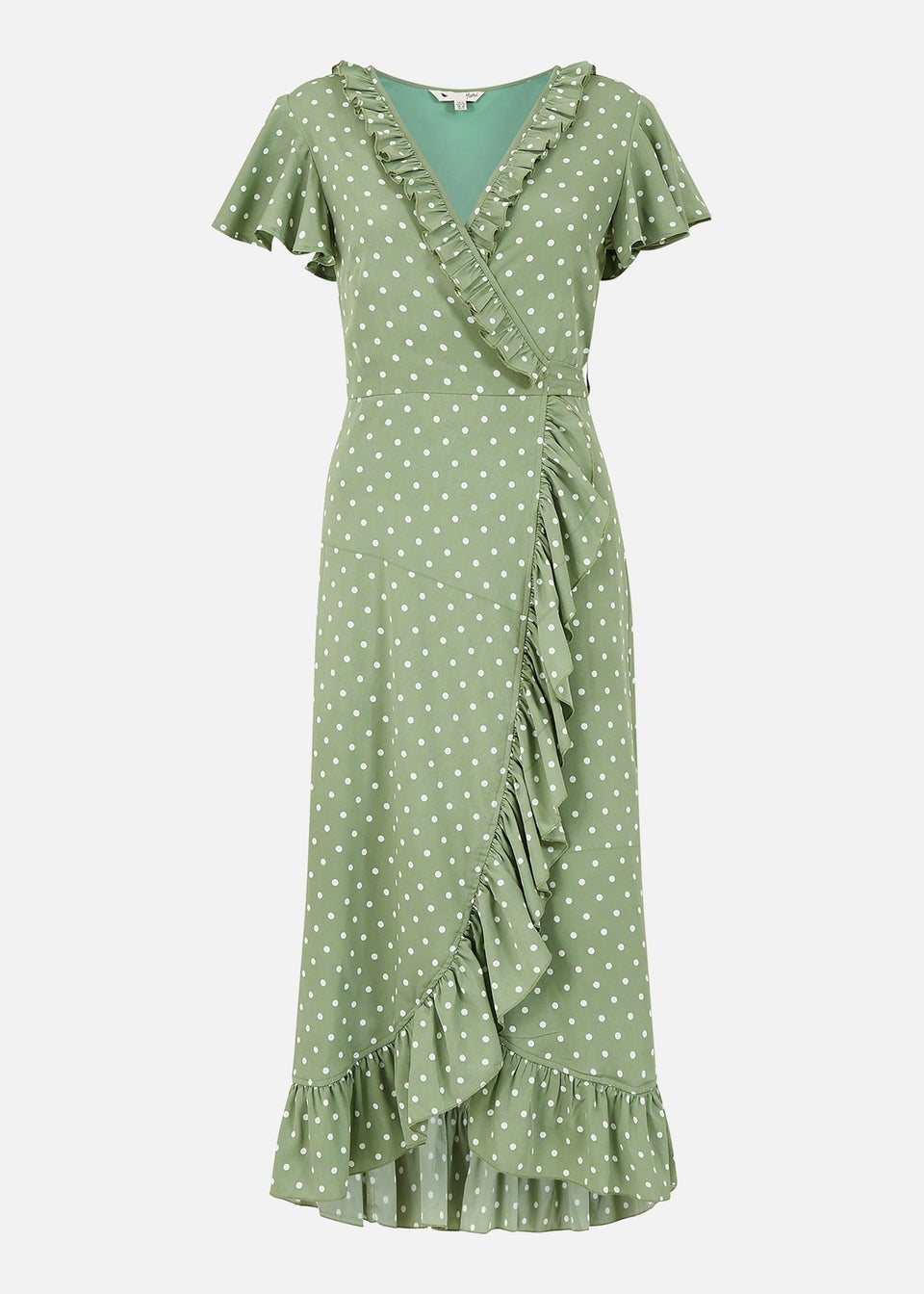 Yumi Green Polka Dot Frill Wrap Dress