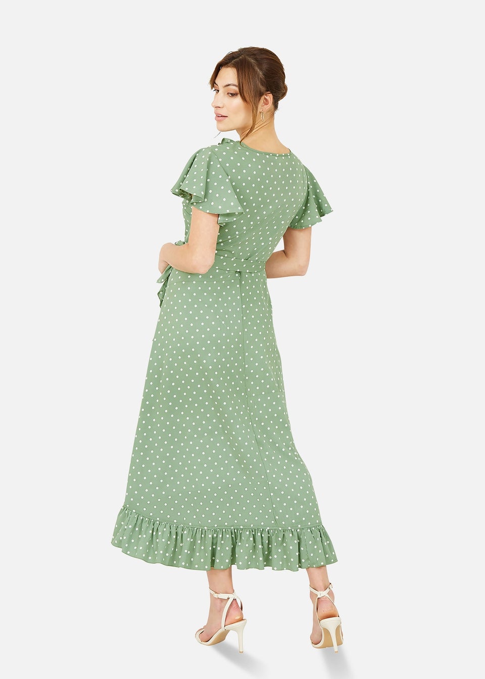 Yumi Green Polka Dot Frill Wrap Dress