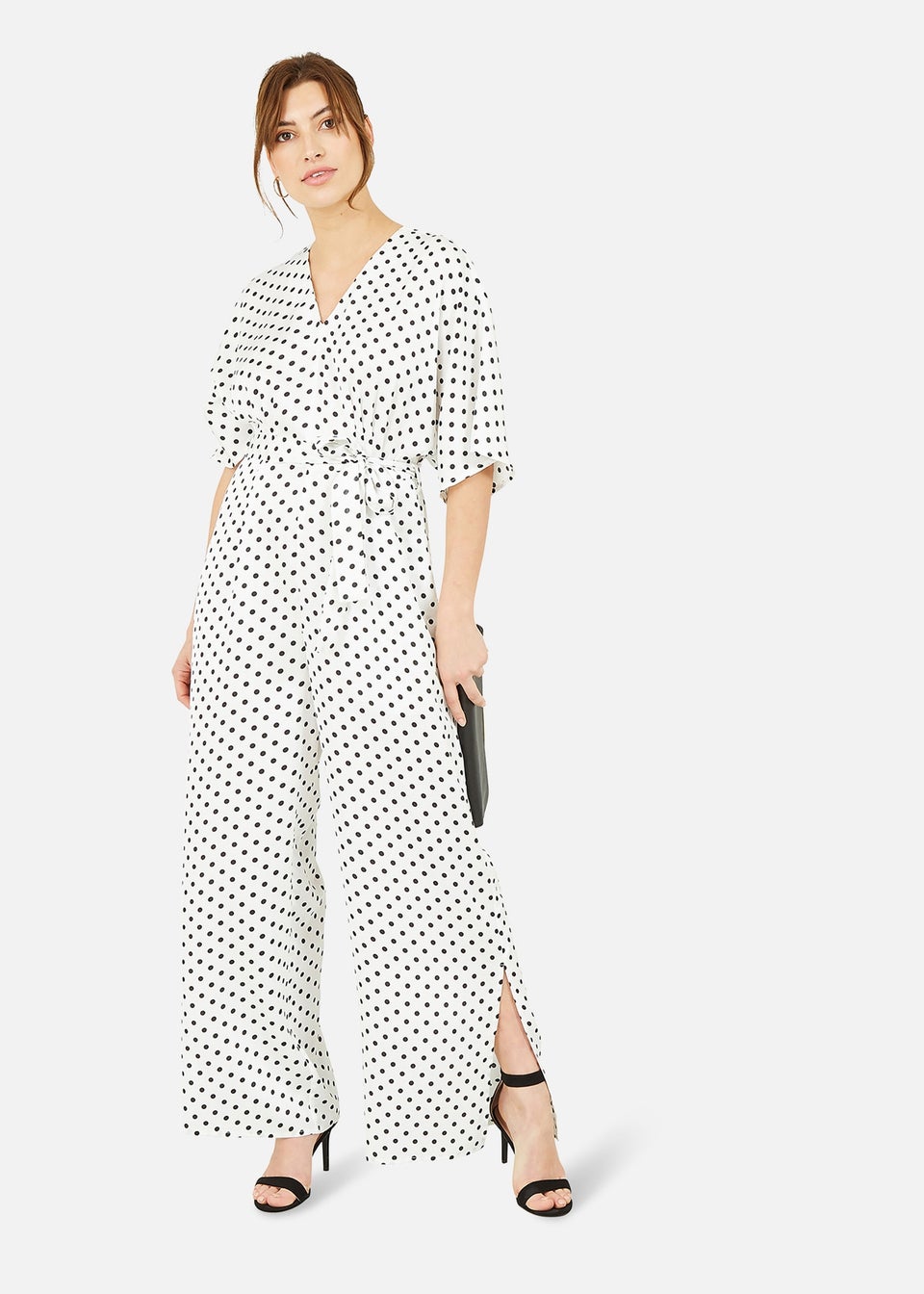 Yumi White And Black Polka Dot Jumpsuit Matalan