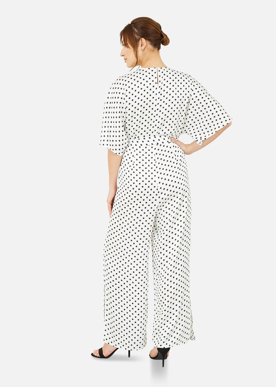 White and black polka dot jumpsuit new arrivals