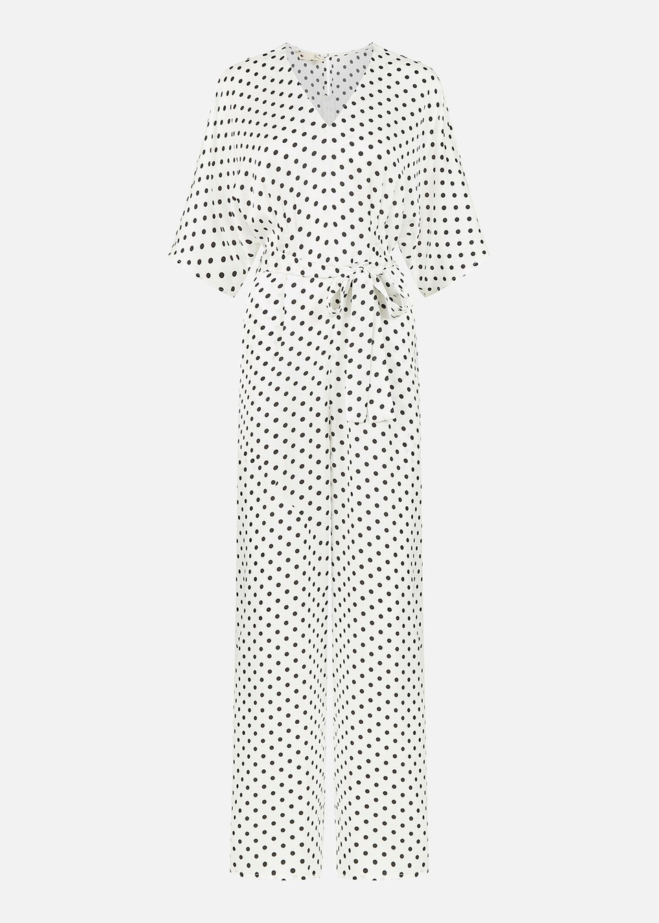 Yumi White And Black Polka Dot Jumpsuit