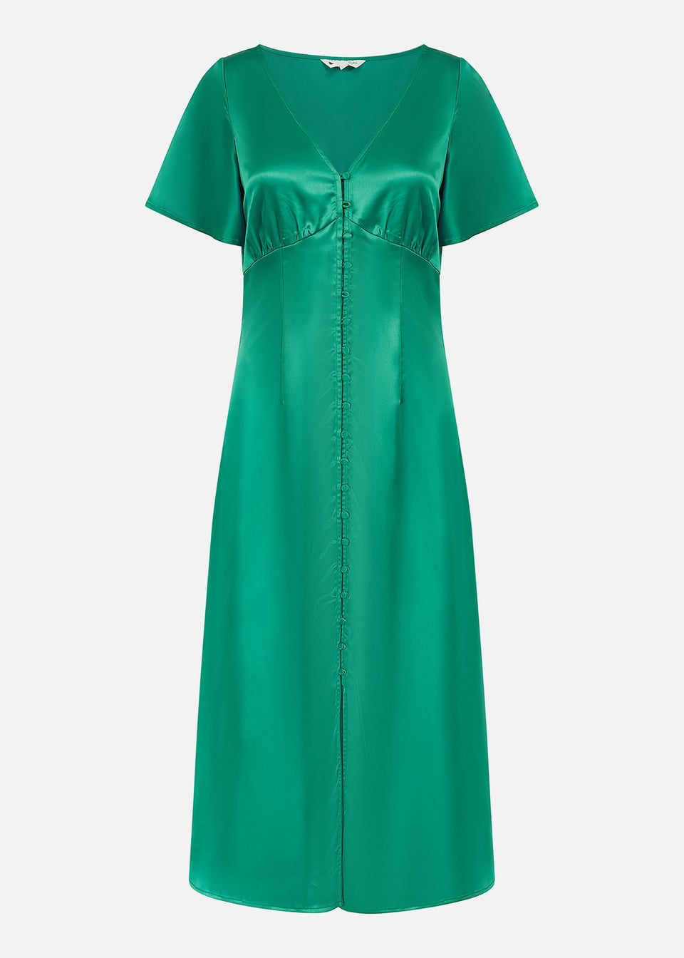 Yumi Emerald Green Satin Button Down Midi Dress