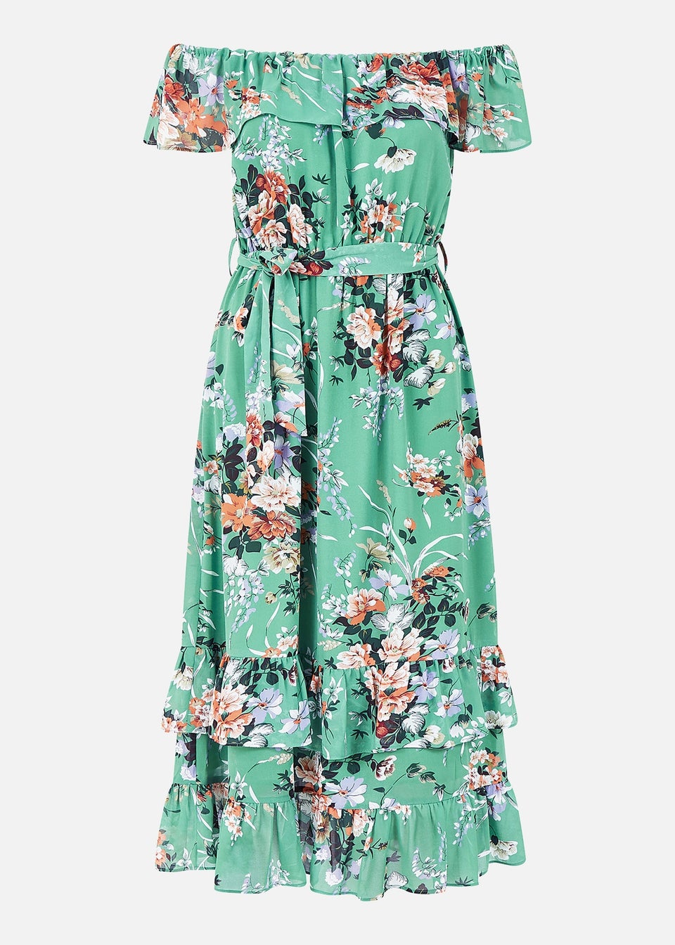 Yumi Mint Floral Bardot Dress