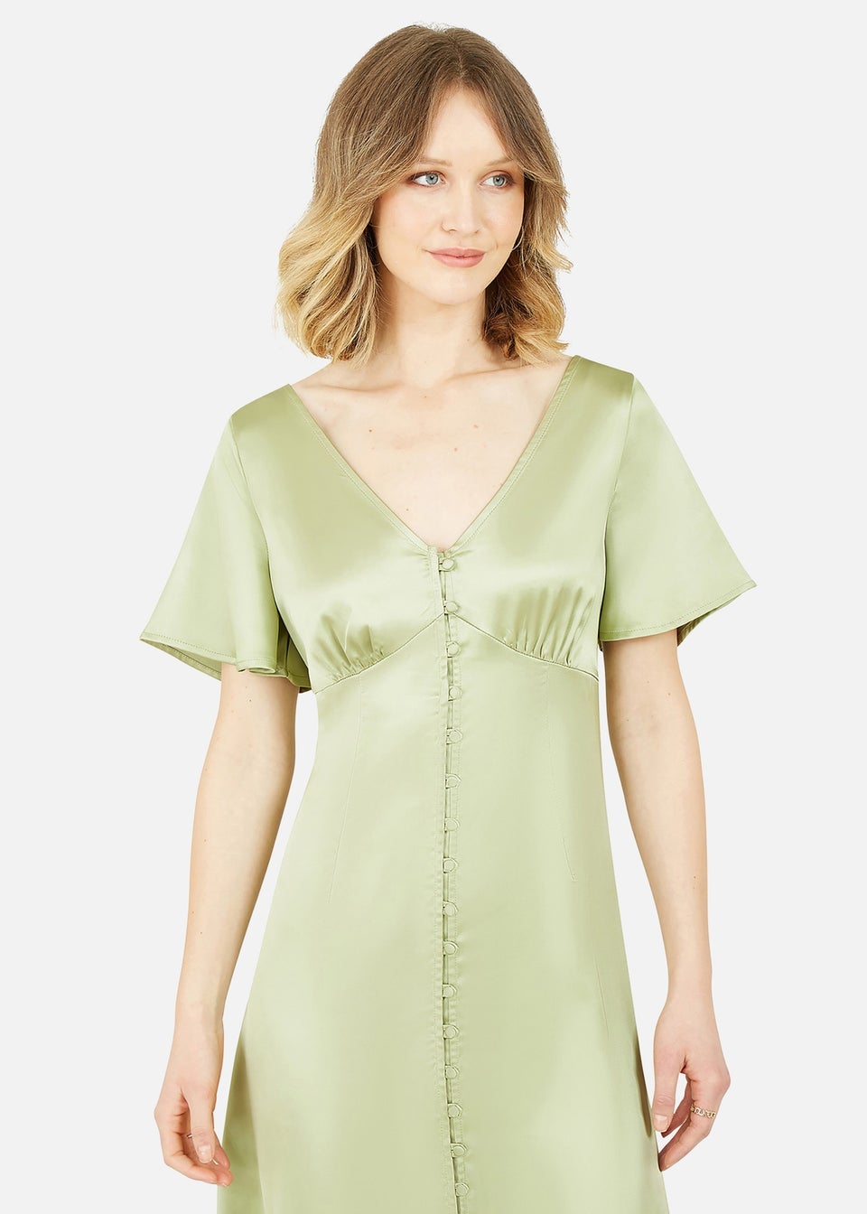 Yumi Green Satin Button Down Dress