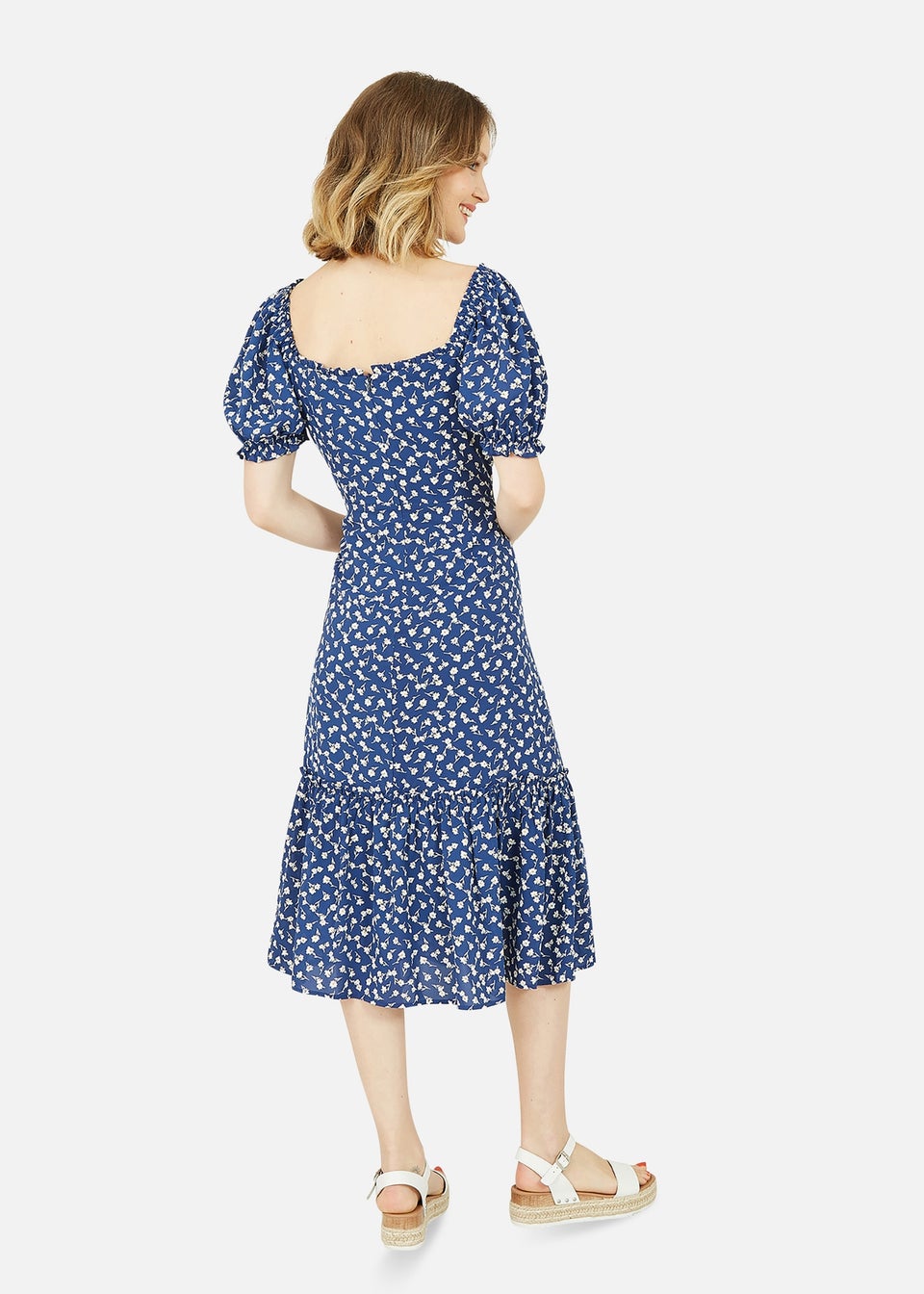 Yumi Navy Ditsy Print Gypsy Midi Dress
