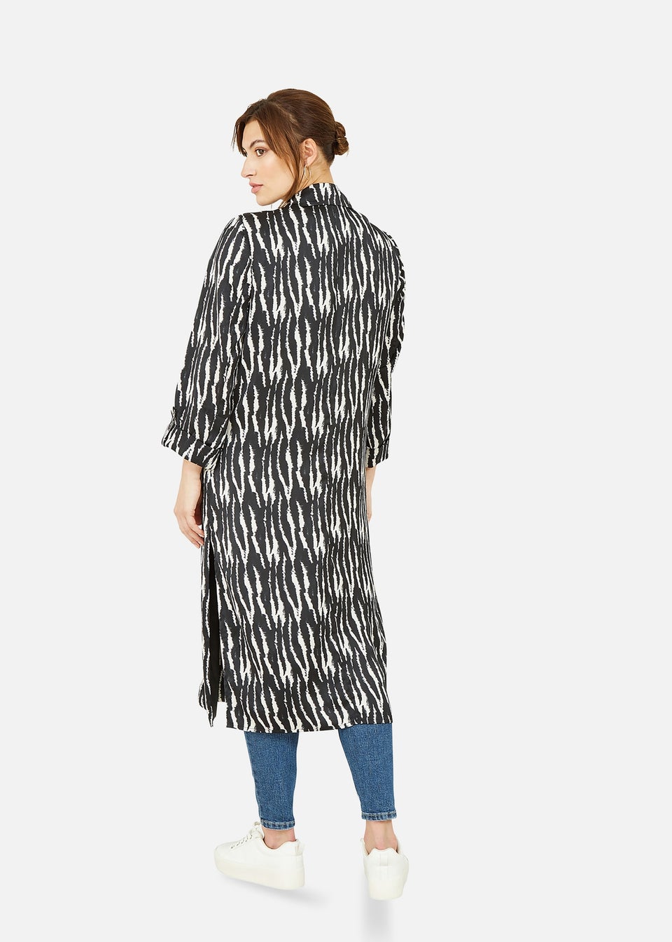 Yumi Black Zebra Print Satin Long Kimono