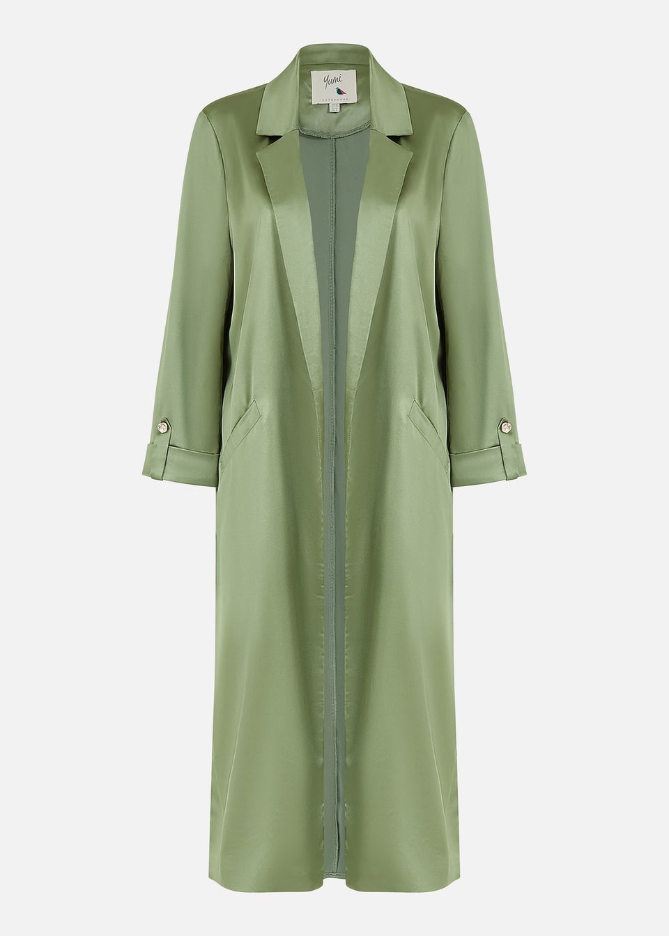 Yumi Green Satin Feel Longline Kimono Jacket