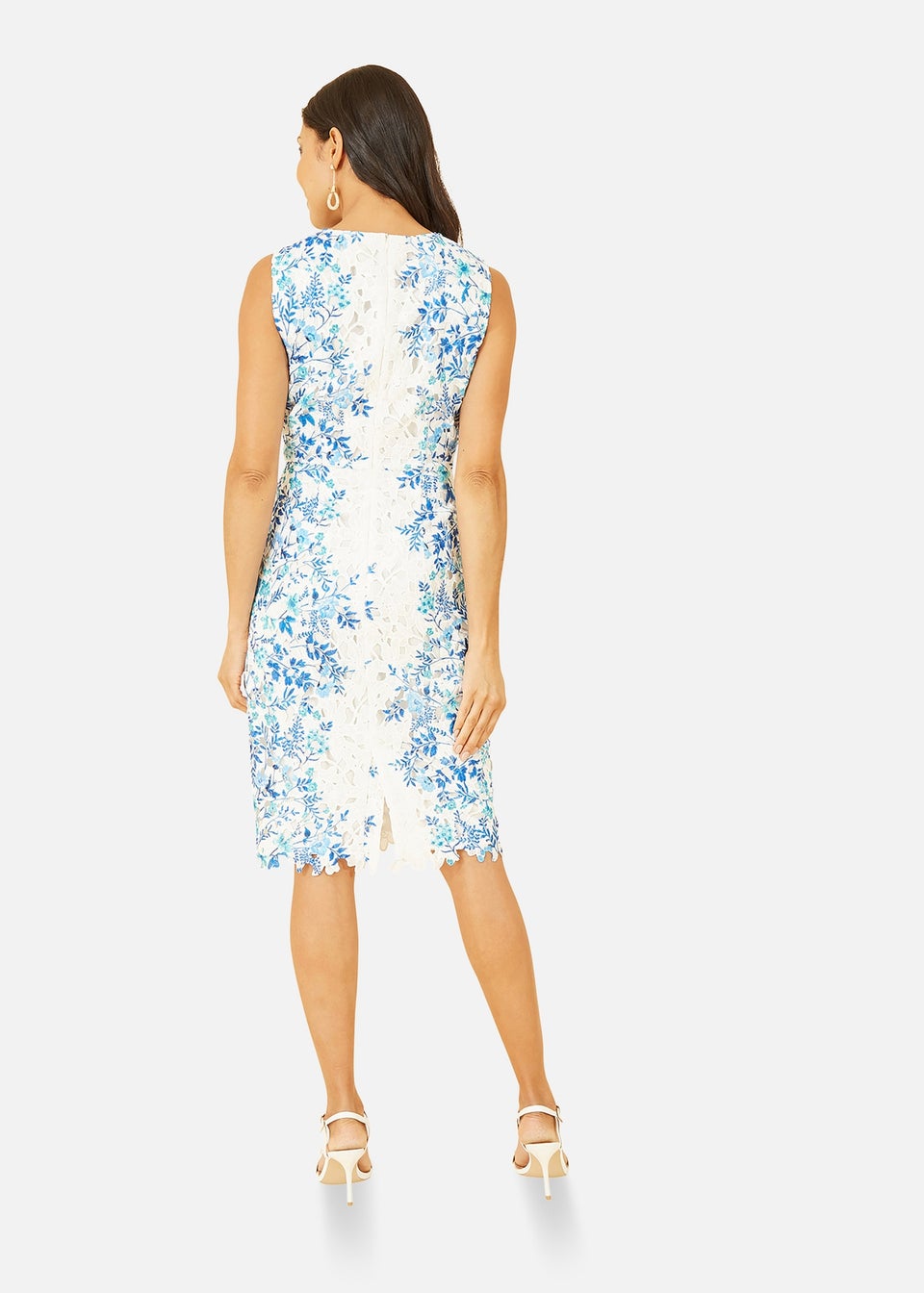 Yumi White Lace Fitted Dress With Floral Mirror Print