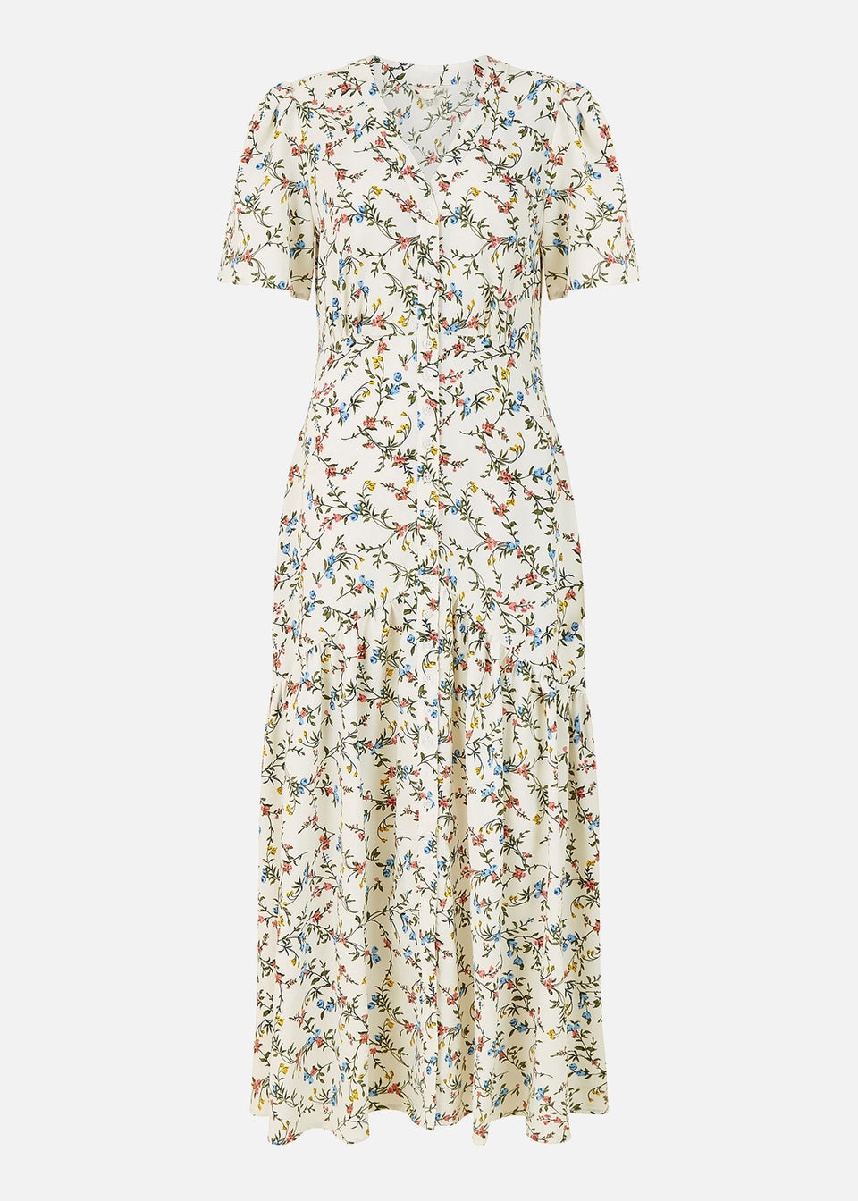 Yumi White Botanical Floral Button through Maxi Dress